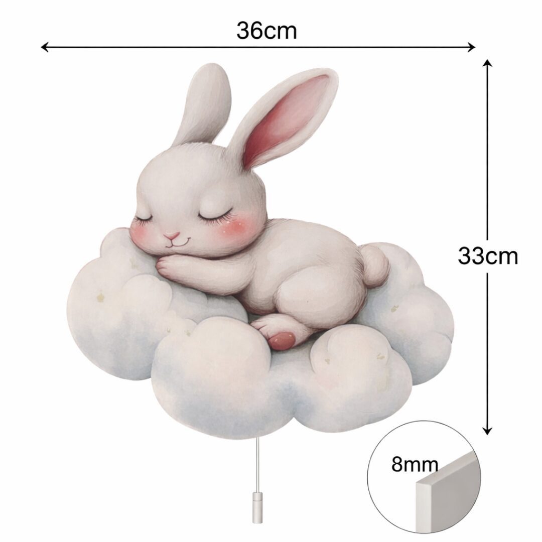 COZYCOLLECTIONS LED Wandleuchte Hase auf Wolke LED-Nachtlicht Weiß Grau, LED, Warmweiß, Montessori-inspiriertes Nachtlicht für ruhige Abendrituale