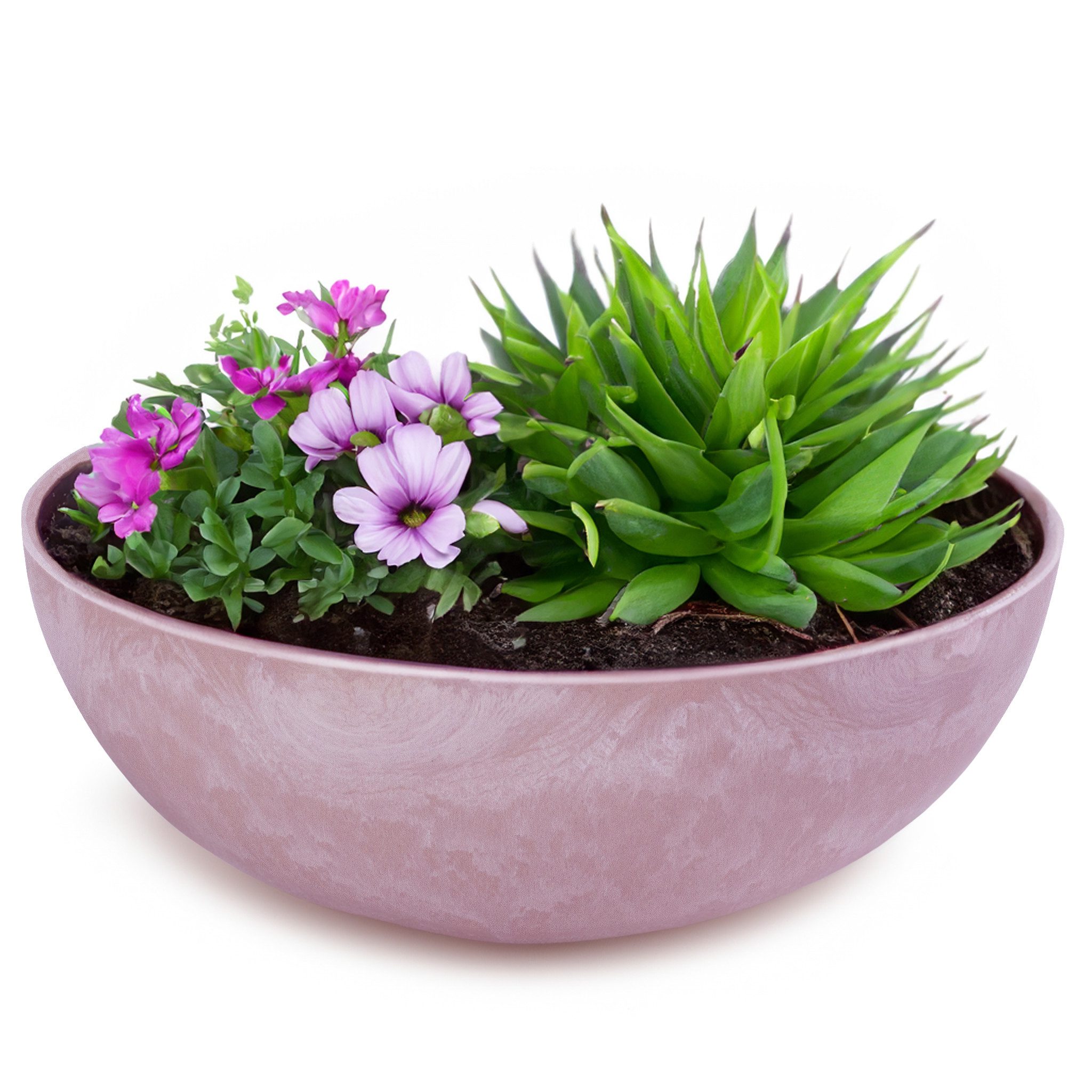 matches21 HOME & HOBBY Blumentopf Runde bauchige 20 cm Pflanzschale für draussen, alt-rosa marmoriert (1 St), Wetterfeste Blumen-Schale als moderne Gartendeko Grabschmuck