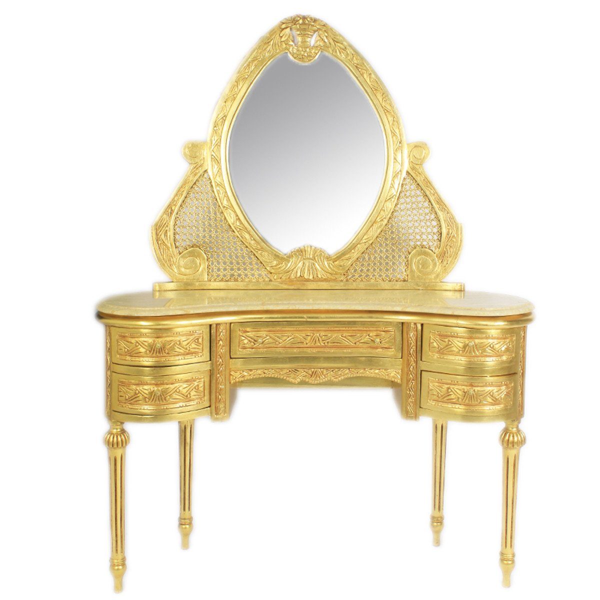 Casa Padrino Barockspiegel Barock Schmink Konsole mit Spiegel Gold 120 x 40 x H155 cm - Schlafzimmer Spiegelkonsole mit Schubladen
