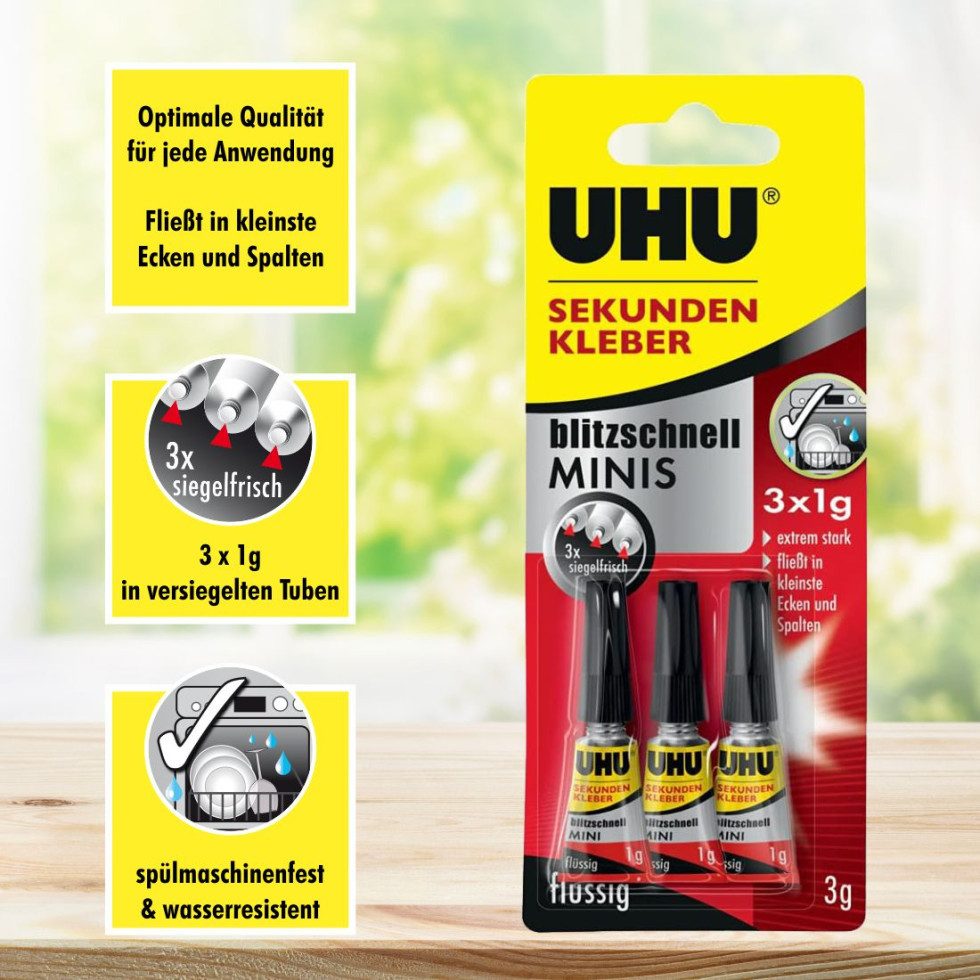 UHU Bastelkleber UHU Sekundenkleber blitzschnell Minis 3 g (3 x 1