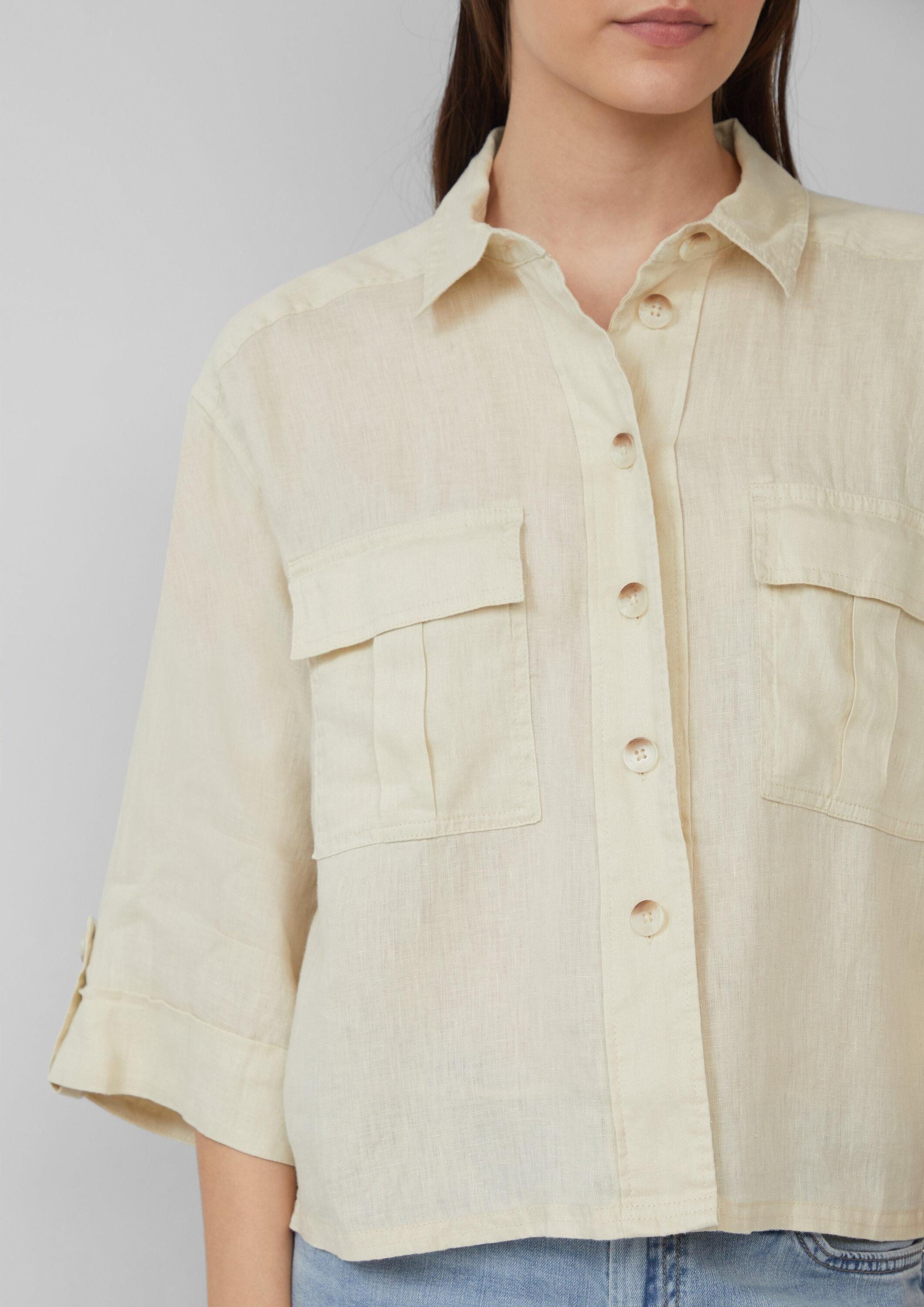 s.Oliver Kurzarmbluse Bluse Leinen-Overshirt im Relaxed Fit mit weiten 3/4-Ärmeln