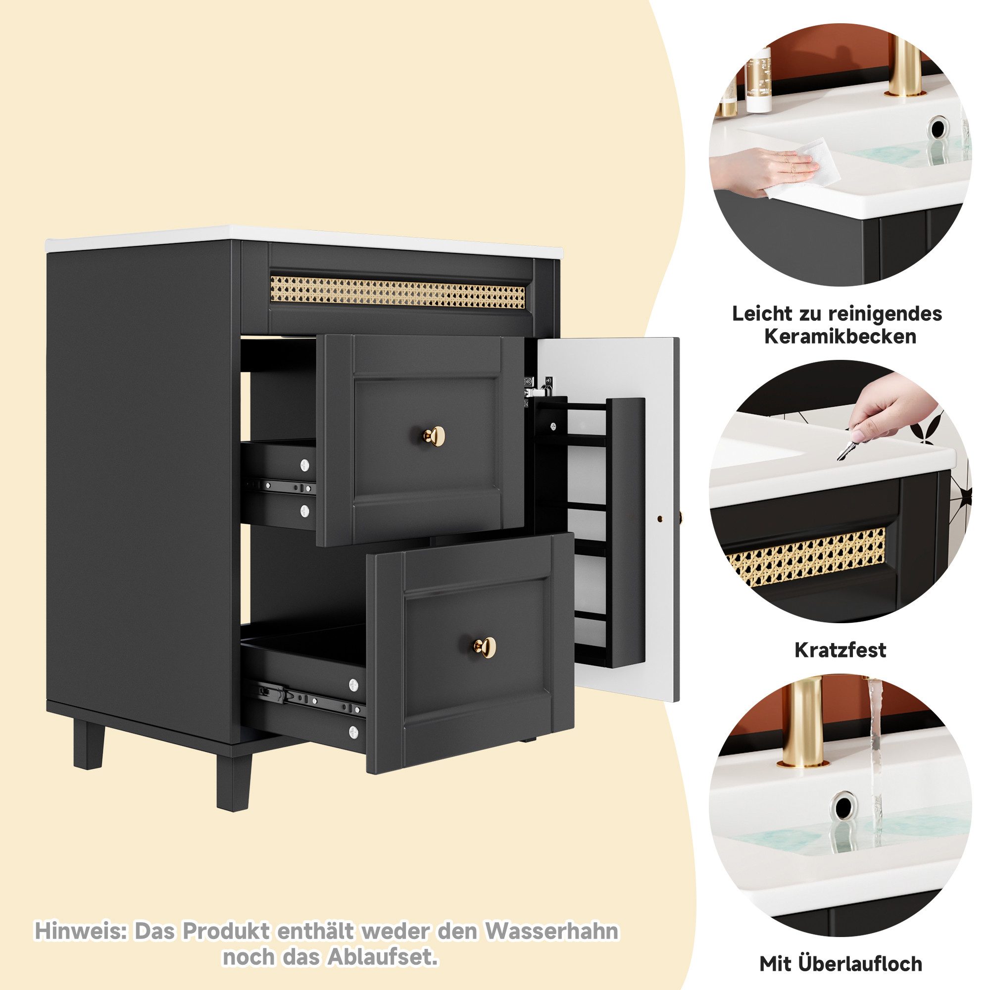 Fine Life Pro Waschbeckenschrank Freistehender Badezimmerwaschtisch 76×46×86,5 cm