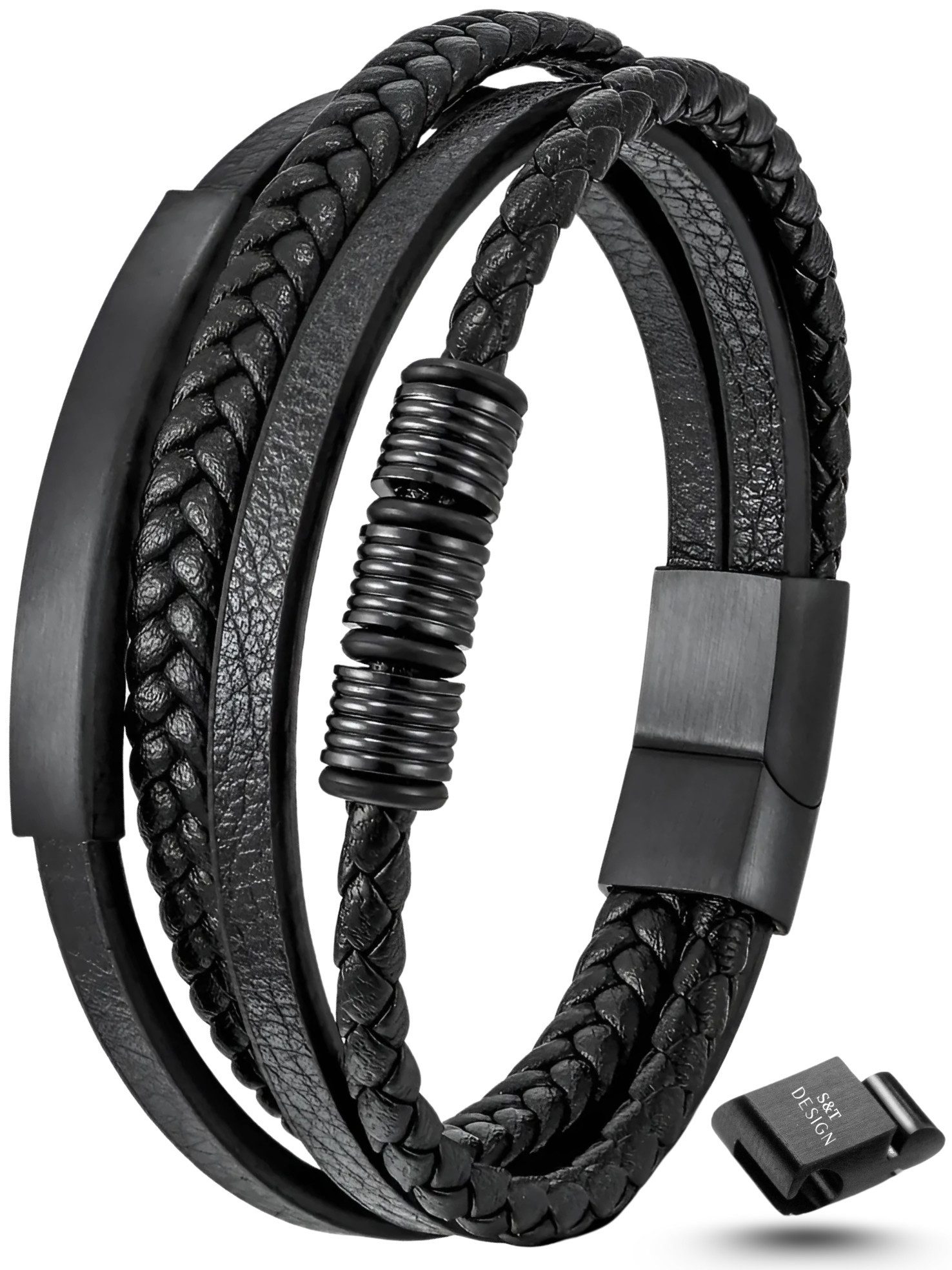 S&T Design Lederarmband Herren Armband Schwarz Braun Blau (Samttüte, 1,5 CM günstig online kaufen