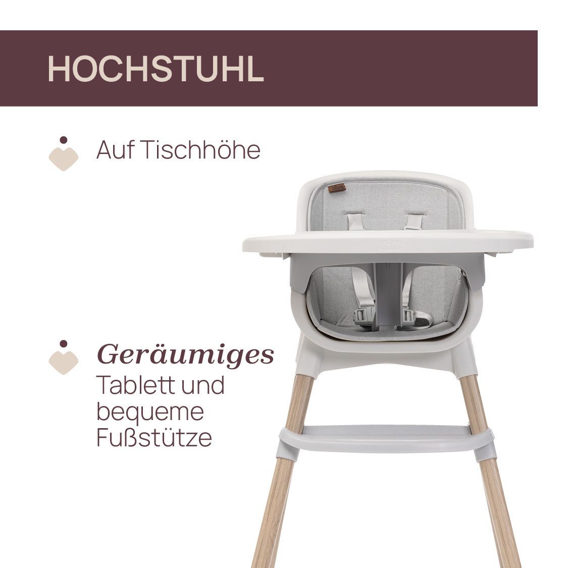 Chicco Hochstuhl Zest Plus Wooden Grey, mit abnehmbarem Tablett