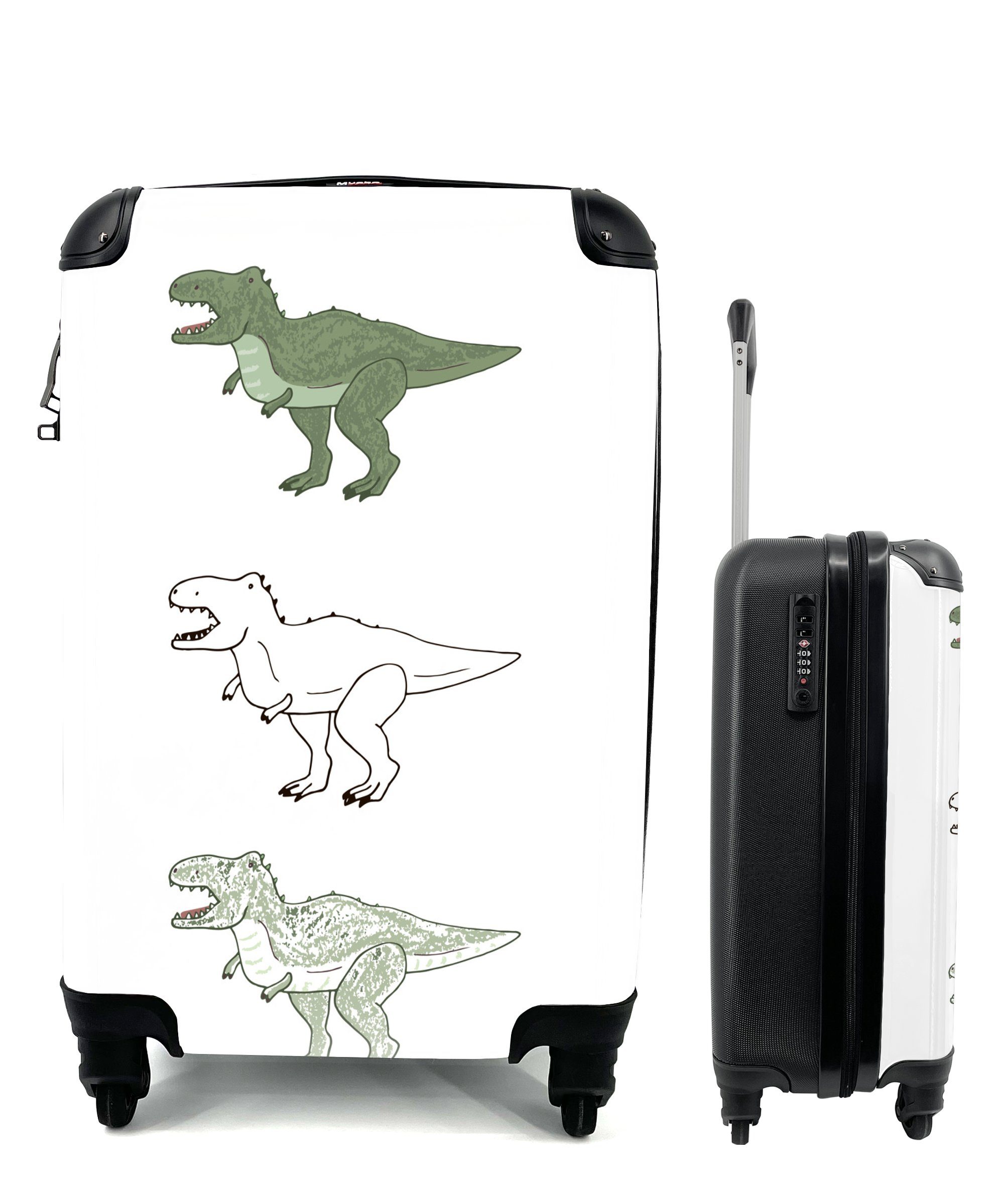 - 4 Reisetasche Kinder mit für - Handgepäckkoffer - - Rollen, Dinosaurier Ferien, Trolley, rollen, Kinderzimmer Tyrannosaurus Kinder, MuchoWow Reisekoffer Handgepäck