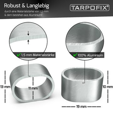 Tarpofix® Schutzplane Würgeklemmen Quetschhülsen für Expanderseil 8mm (10-St), Ovale Presshülsen für Spanngummis & Planenseil - nichtrostende Seilklemmen Pressklemmen aus Aluminium