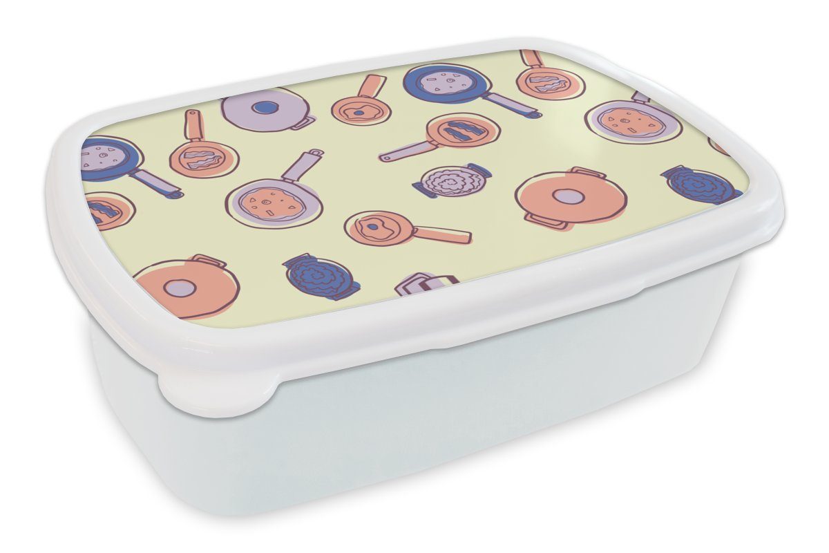 MuchoWow Lunchbox Pan - 50er Jahre - Muster, Kunststoff, (2-tlg), Brotbox für Kinder und Erwachsene, Brotdose, für Jungs und Mädchen weiß