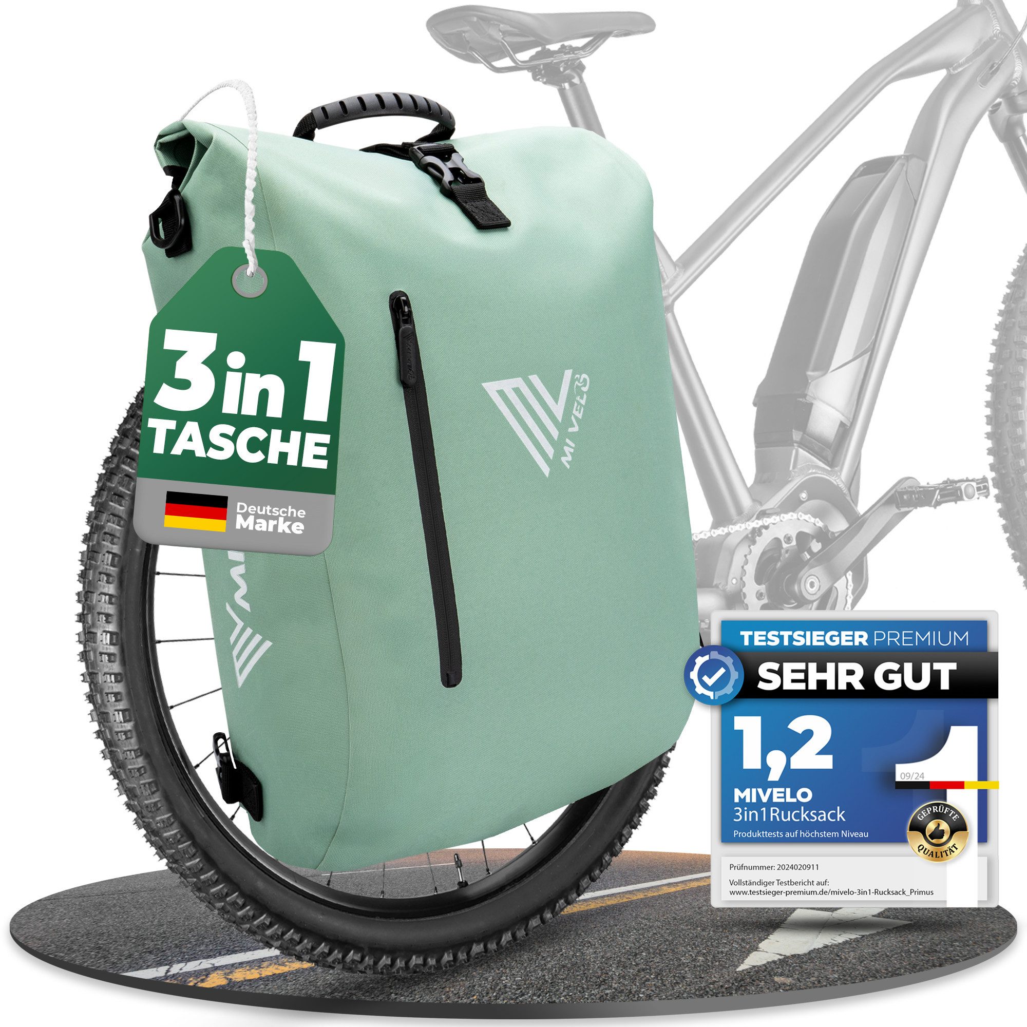 MIVELO Fahrradtasche 3in1 Gepäckträgertasche, Rucksack für Fahrrad Gepäckträger wasserdicht, 20L Volumen