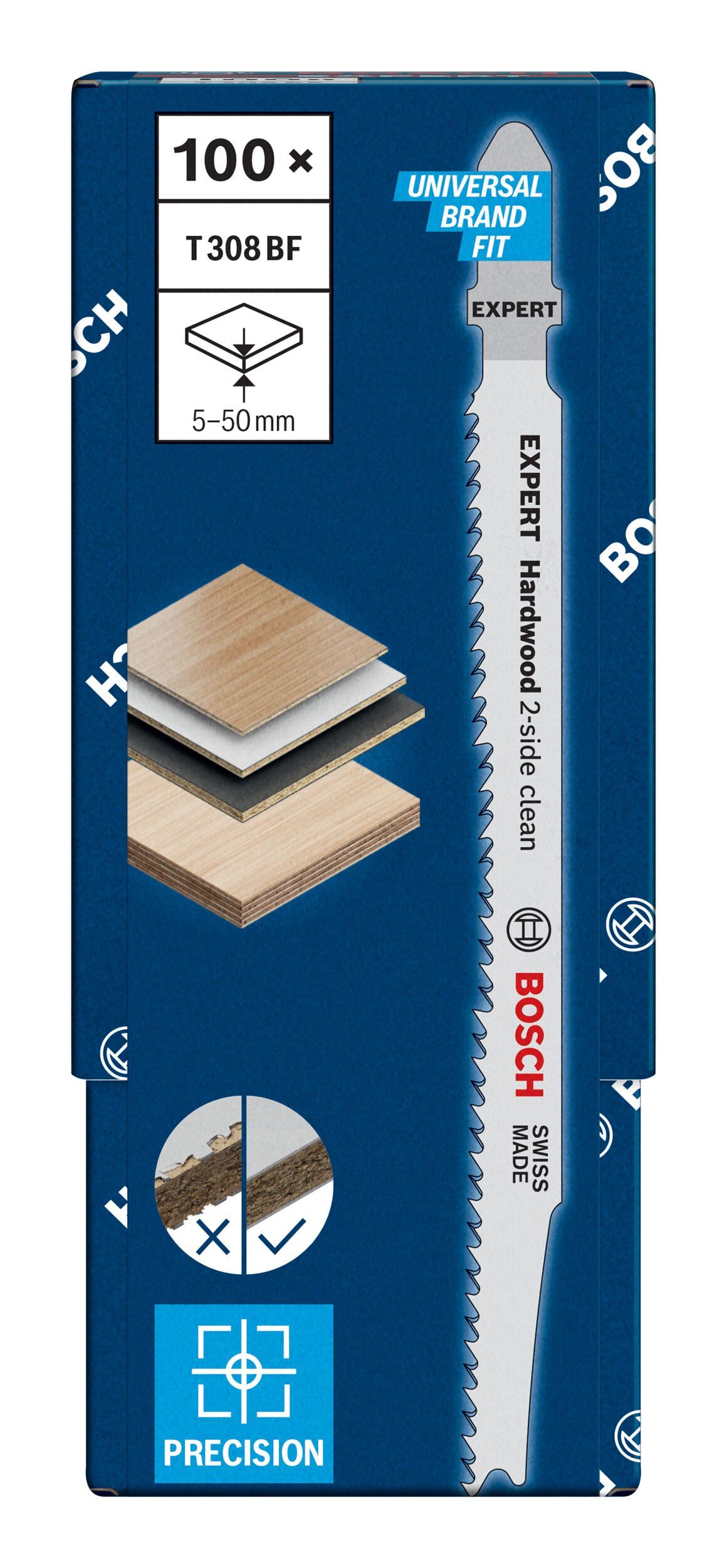 2-side Stichsägeblatt 308 Wood Hardwood Stück), 100er-Pack - BOSCH BF Expert Expert (100 Hard Extraclean for T