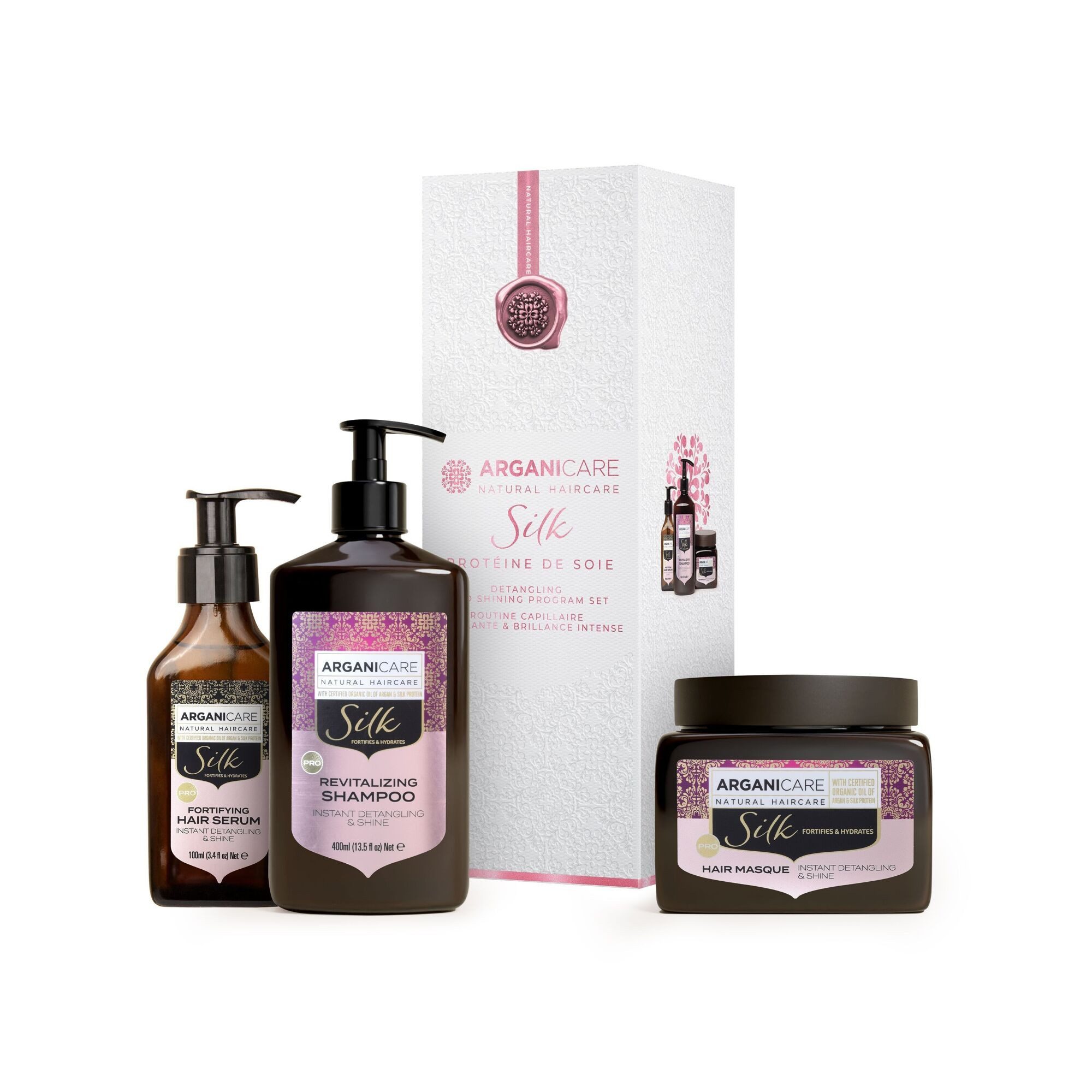 Arganicare Haarpflege-Set Arganicare Silk Trio, 3-tlg., mit Bio-Ölen angereichert