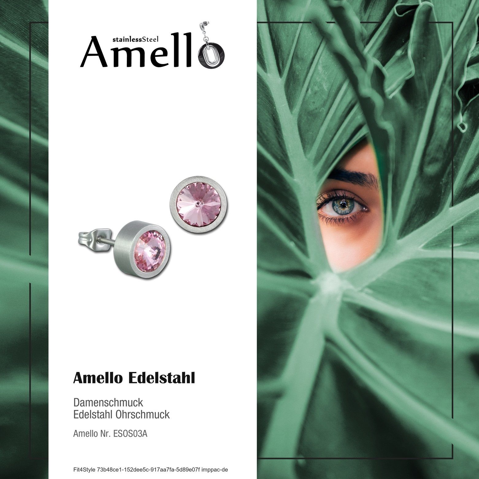 Ohrstecker rosa Edelstahl Damen (Stainless Amello silber, Amello aus Ohrstecker Steel), Ohrringe Paar (Ohrstecker), Ohrstecker rund Edelstahl rund