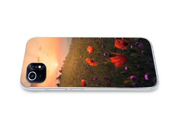 MuchoWow Handyhülle Blumenfeld - Gras - Pflanzen - Sonnenuntergang - Orange, Phone Case, Handyhülle Xiaomi Mi 11, Silikon, Schutzhülle