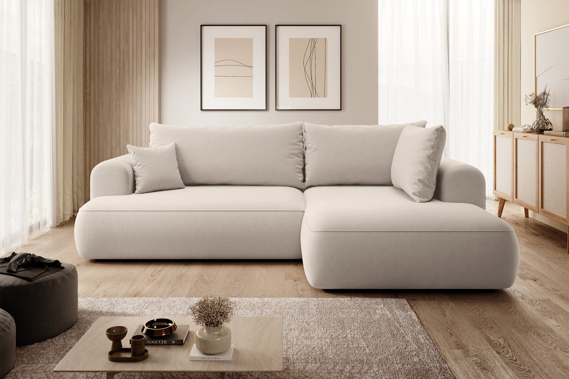 Selsey Ecksofa OVO, mit Schlaffunktion, Bettkasten & Bouclé-Bezug, 252x183 cm