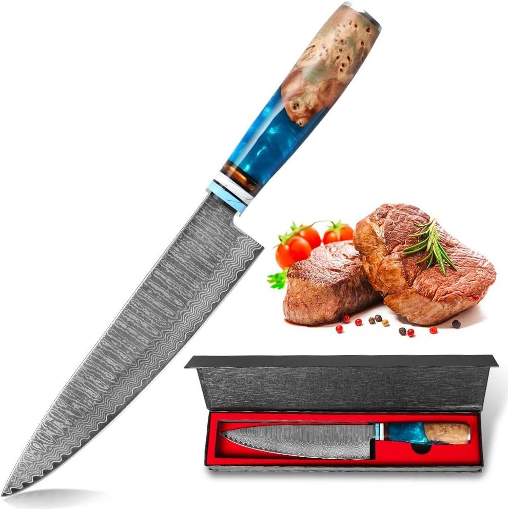 Kochmesser Brienz 20 Cm - Japanisches Damastmesser Aus 67 Lagen, Scharfes Chef-Messer Mit Holzgriff