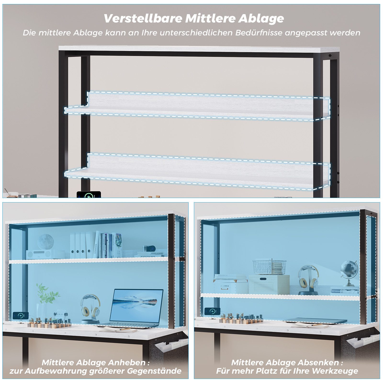 HOMALL Gamingtisch Schreibtisch mit USB L-förmiger Ecktisch 155cm (Mit großem Ablagefach, USB-Ladeanschluss und Steckdose)