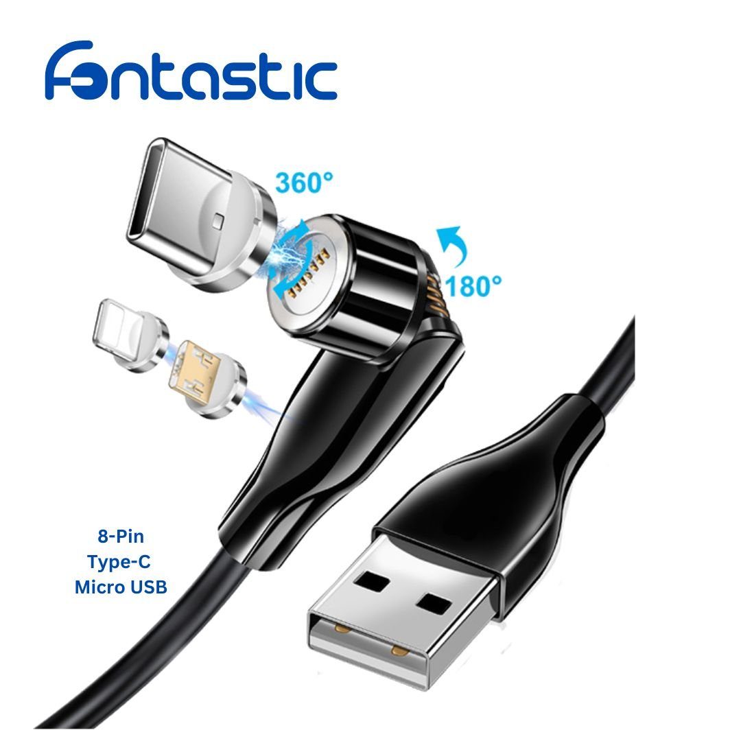fontastic 3in1 - Magnet Datenkabel 540Grad Drehbar, schwarz USB-Ladegerät