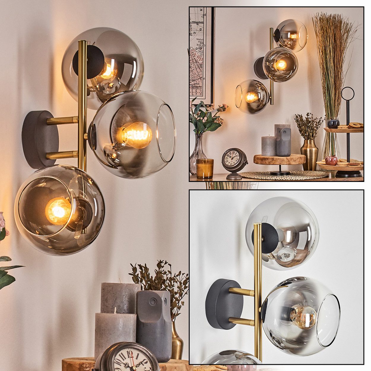 Wandleuchte Wandlampe aus Metall/Glas in Schwarz/Gold/Chrom/Rauch/Klar