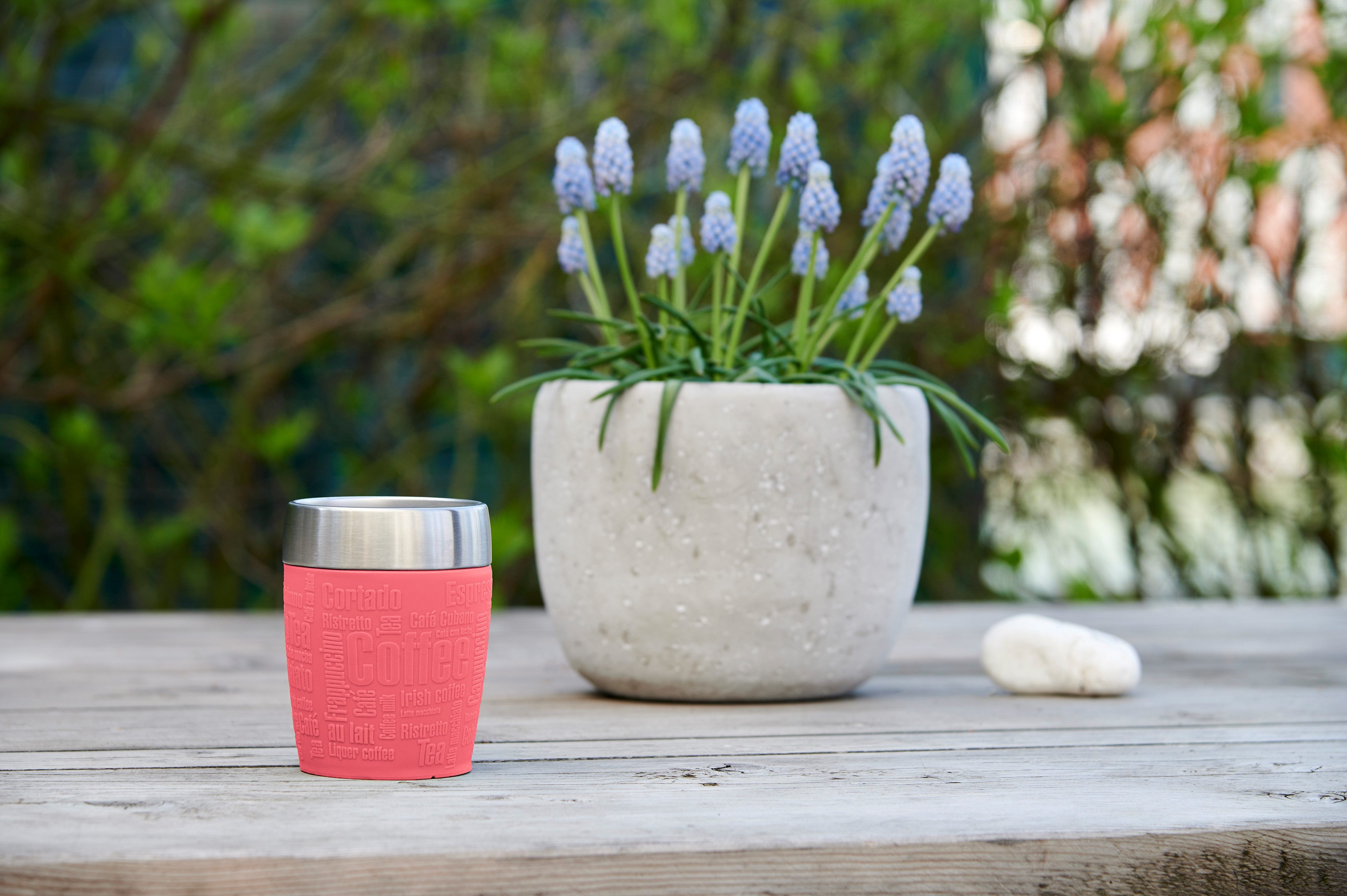 Emsa Thermobecher Travel Cup, 1-tlg., Edelstahl, Silikon, 0,2 Liter, Edelstahl, Trink- und Eisbecher, gummierte Manschette