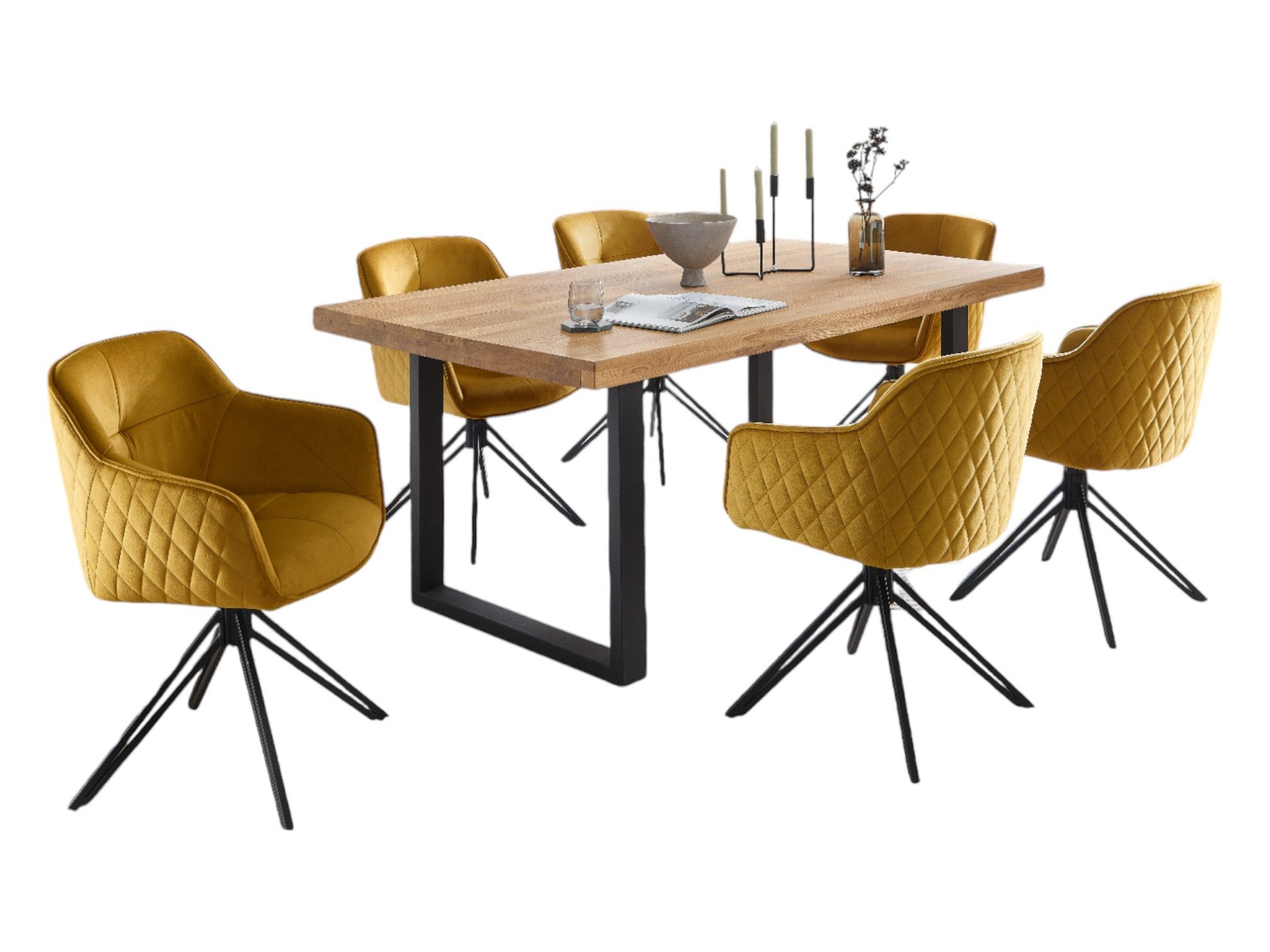 moebel-dich-auf Esszimmer-Set CAPRI-U, (Esszimmer Set, 1 Esstisch Eiche massiv geölt, 6 Stühle), 180 x 100 cm