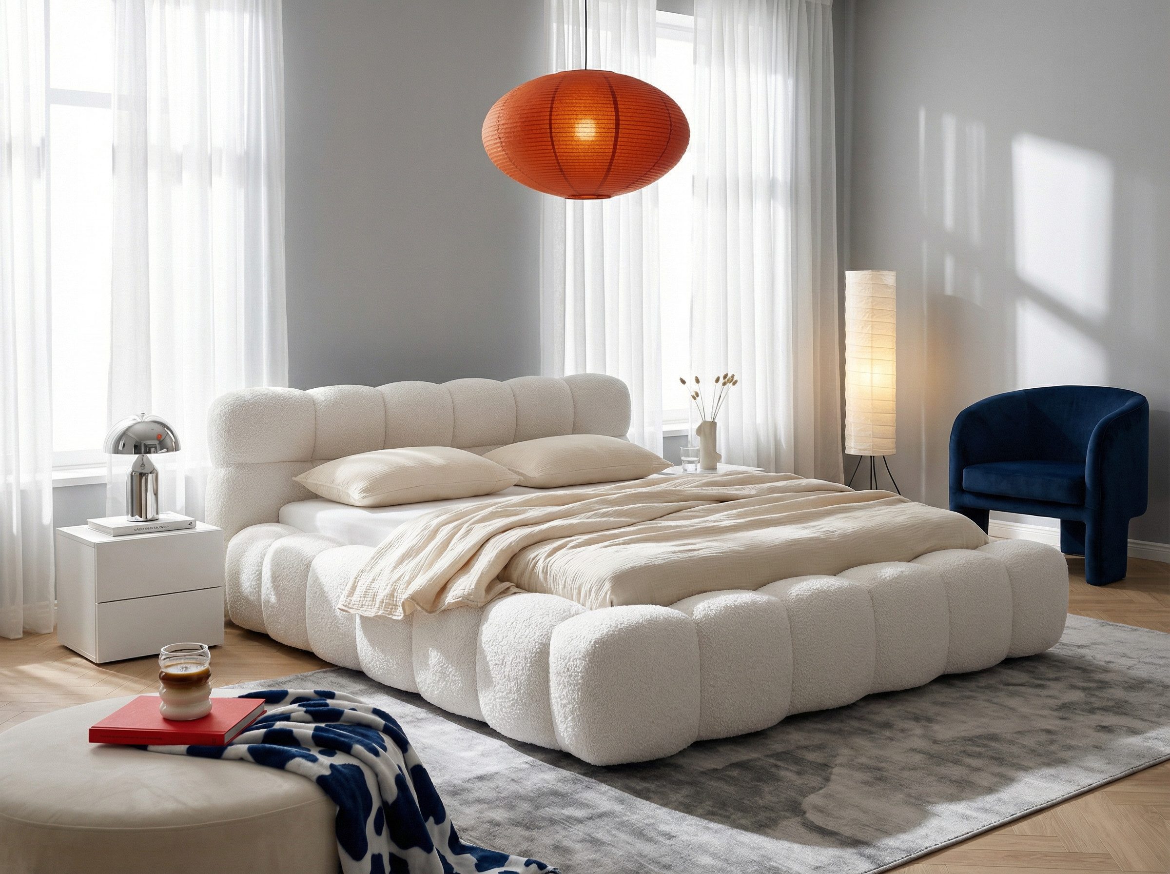 wonello Polsterbett Nuba (das Original), Bett mit Bettkasten und Lattenrost – eleganter Boucle-Stoff