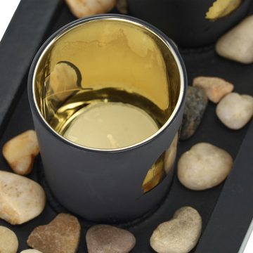 relaxdays Teelichthalter mit Tablett Schwarze Teelichthalter mit Tablett