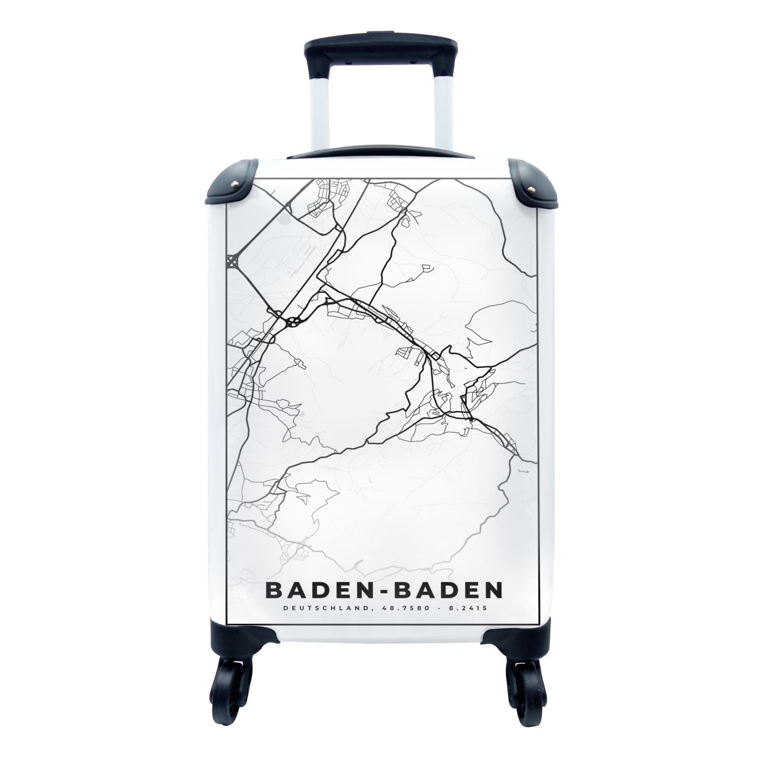 MuchoWow Handgepäckkoffer Baden-Baden - Karte - Stadtplan, 4 Rollen, Reisetasche mit rollen, Handgepäck für Ferien, Trolley, Reisekoffer