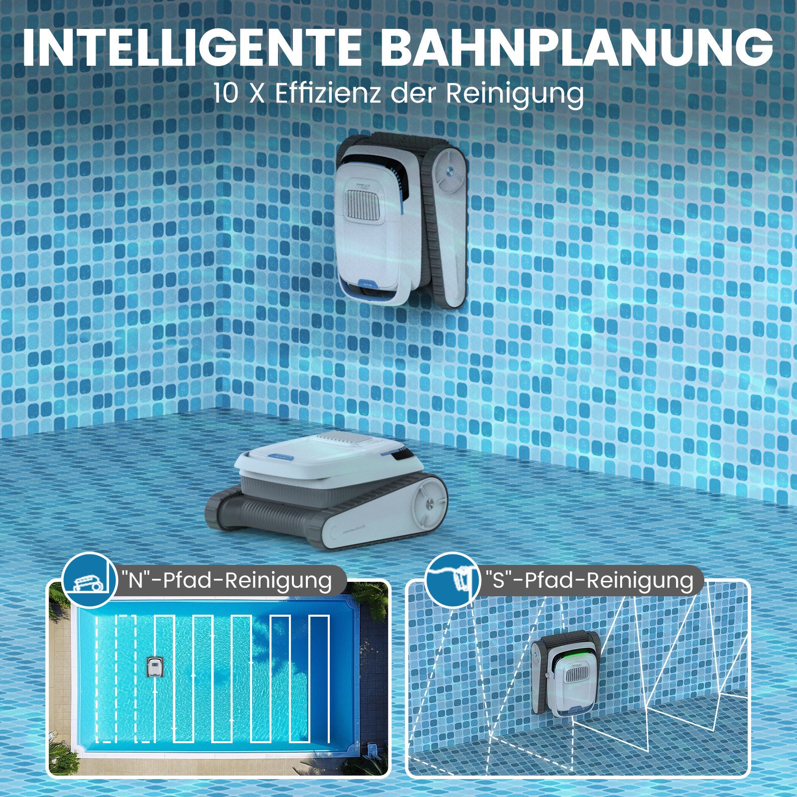 AIRROBO Poolroboter CP20 2026 Upgrade für Boden & Wand & Wasserlinie, 45000 Pa Saugkraft, (Intelligente Navigation, automatische Routenplanung, 120 Minuten Akkulaufzeit, Schnellladefunktion), Geeignet für 45°-Schrägen und 90°-Wände,Zwei Jahr Garantie