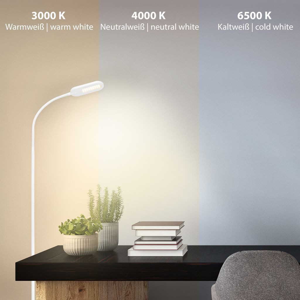 Briloner Leuchten Stehlampe 1297-016, Dimmfunktion, LED fest integriert, 2700K - Extra-Warmweiß, Stehleuchte, 128cm, Weiß, 6,5W, Wohnzimmer, Schlafzimmer, Flur, Büro