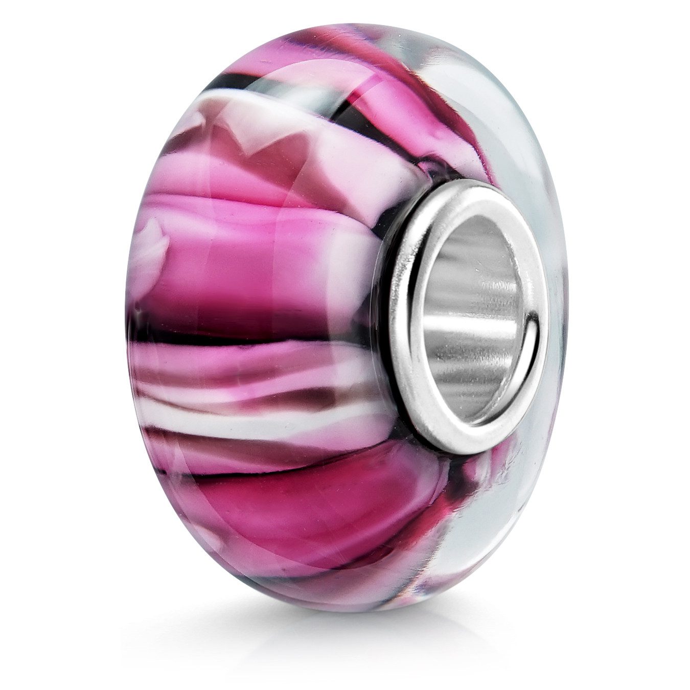 Materia Bead Glasperle Wellen Rosa Pink Hülse 925 Silber 1035, Kern aus 925 Sterling Silber