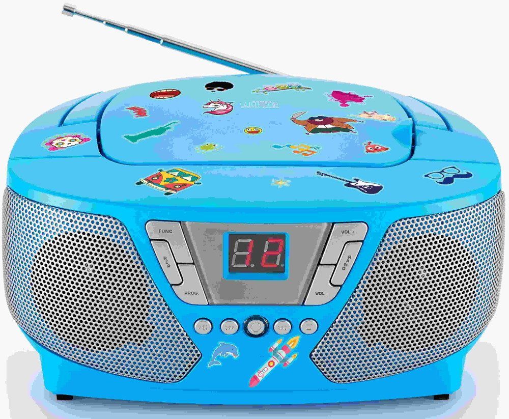 tragbarer CD Player Kids blau FM Radio AUX-IN 400 Sticker AU364446 CD-Player