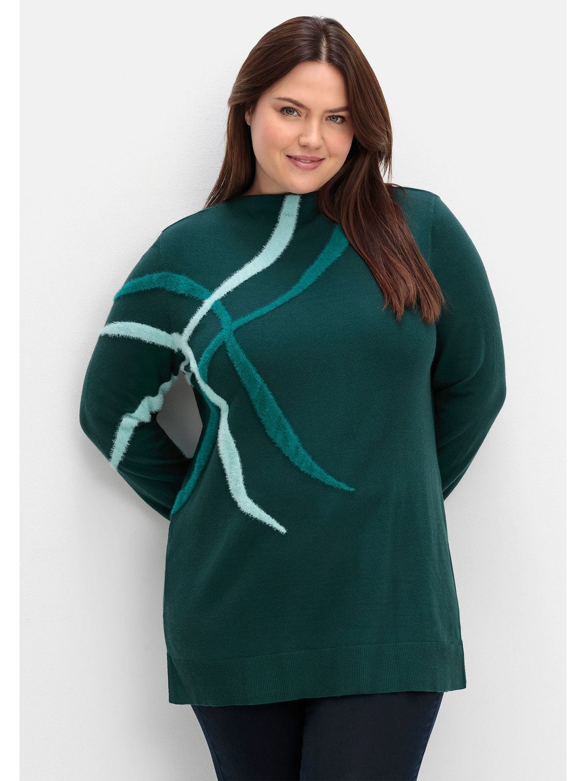 Sheego Stehkragenpullover Große Größen mit Flauschgarn-Intarsien