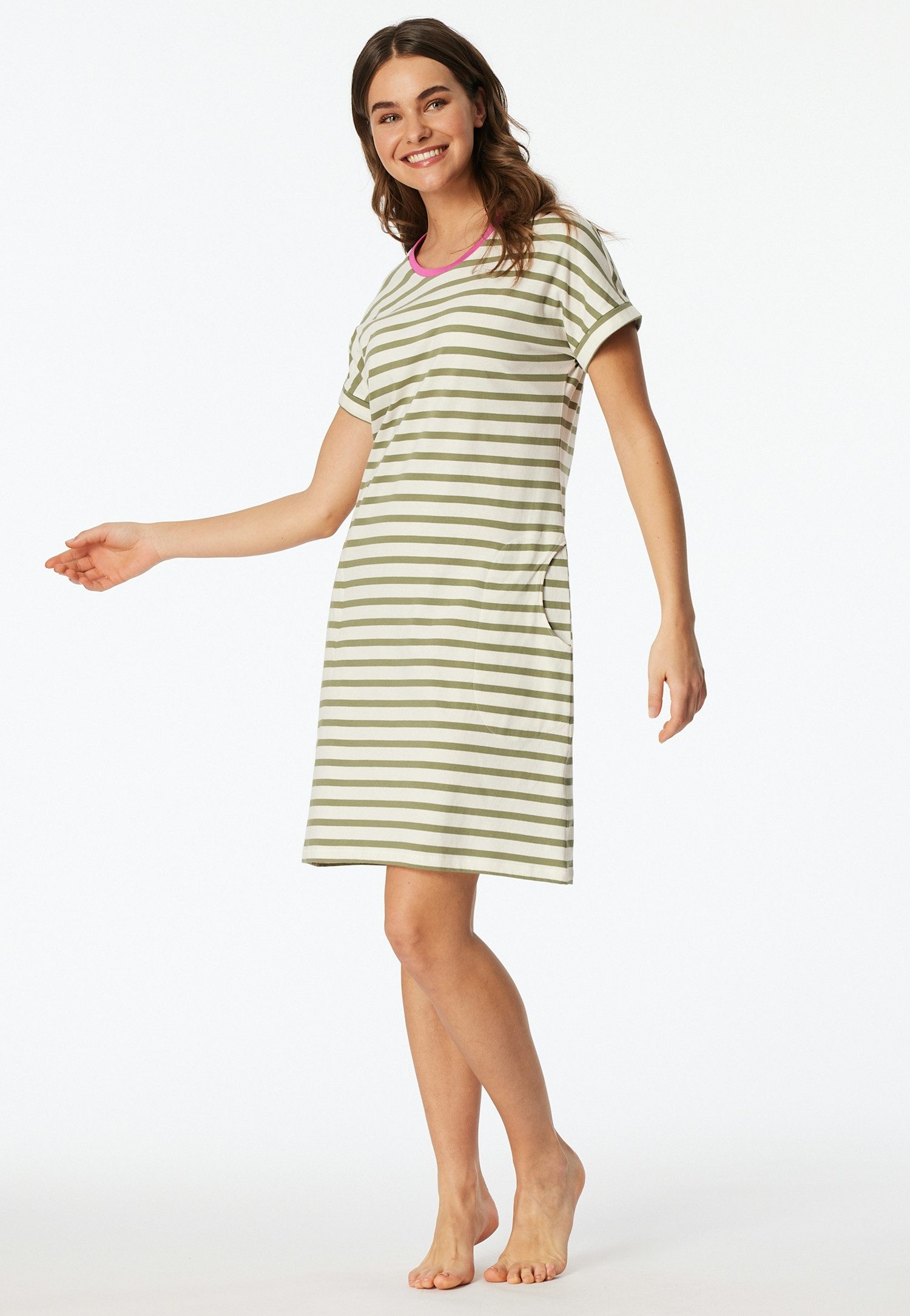 Schiesser Nachthemd Casual Essentials mit garngefärbten Streifen und sportlichen Taschen