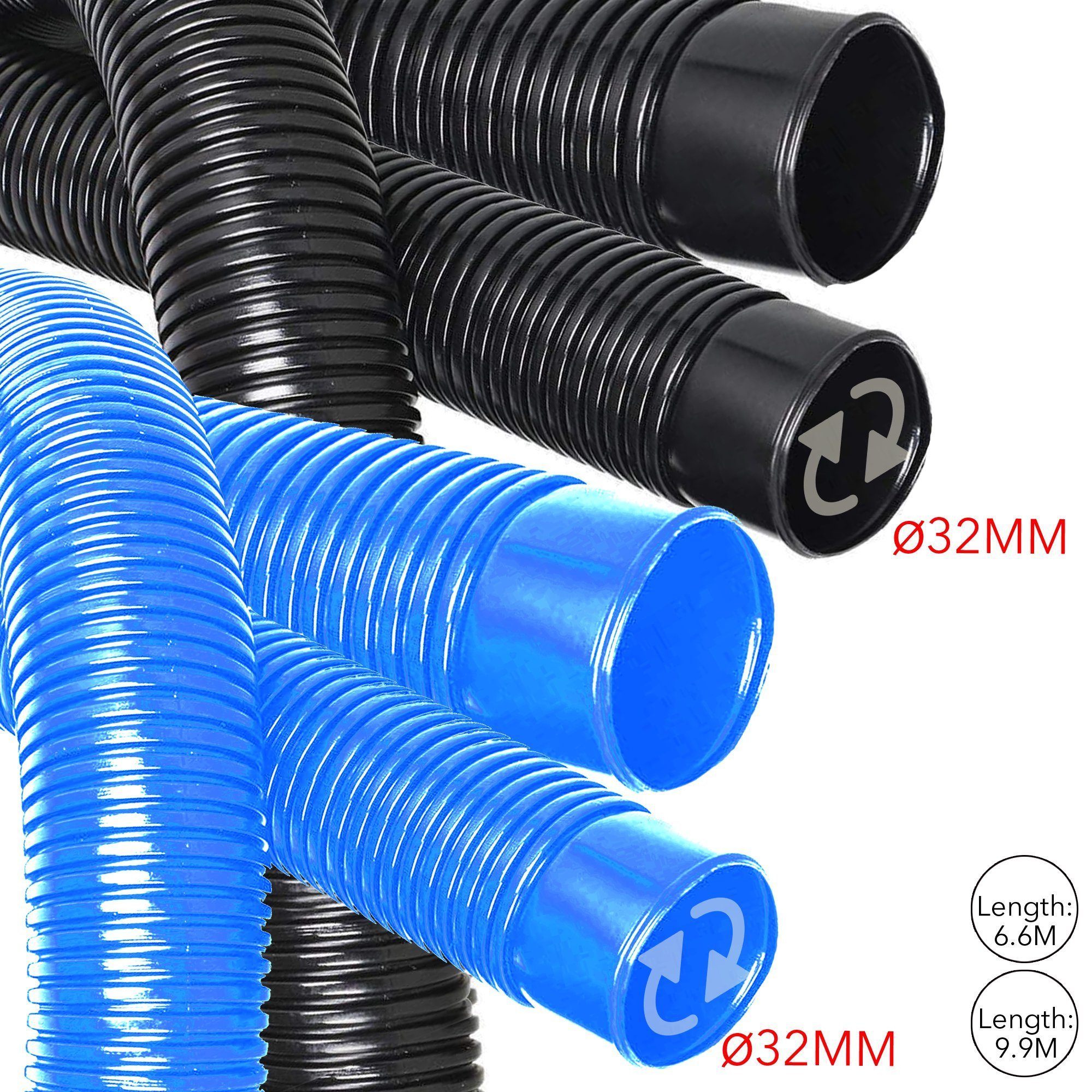 Melko Бассейныchlauch Бассейныchlauch Ø32mm 6,6Meter 9,9M in Schwarz o. Blau Flexschlauch Pool, max.3,0 Bar, (Stück), Bessere Passgenauigkeit