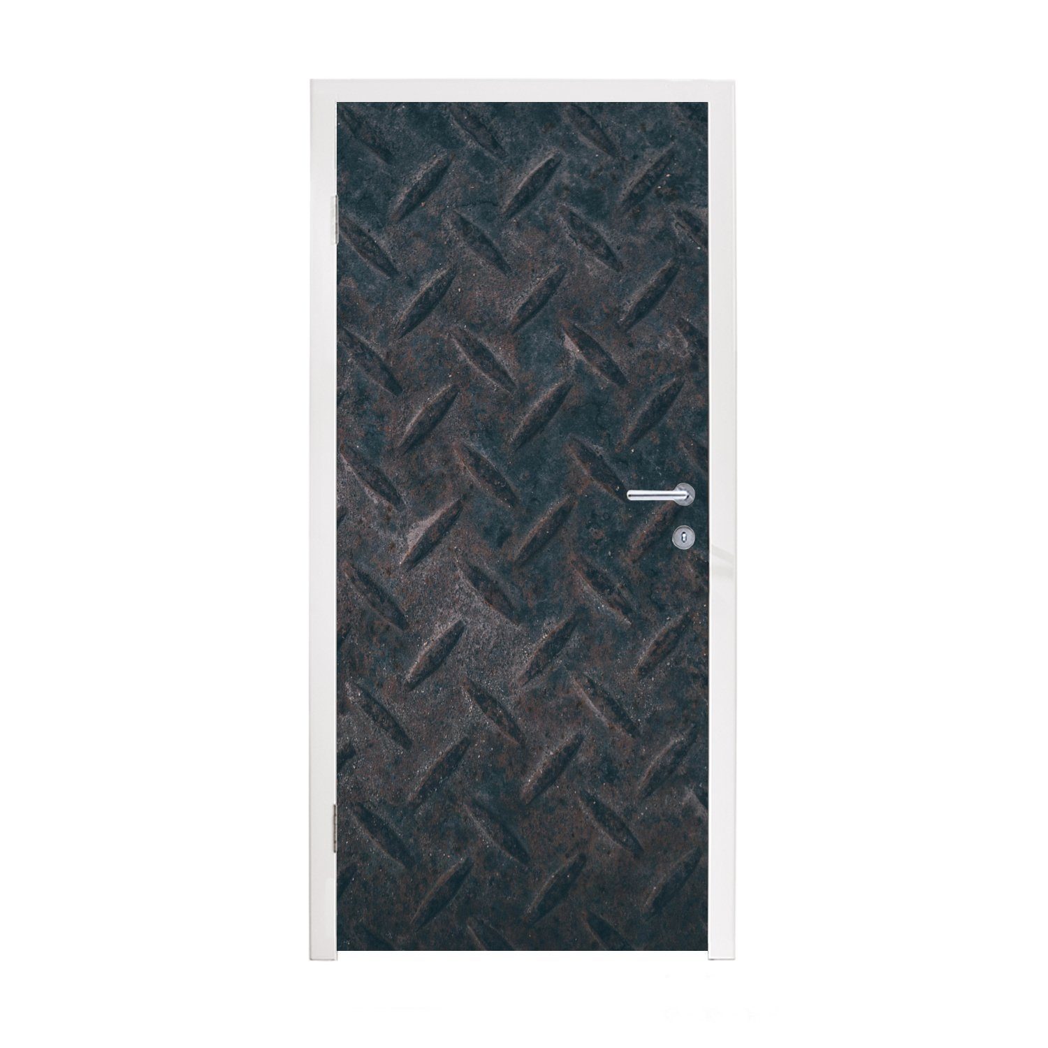 MuchoWow Türtapete Schwarz - Eisen - Diamantplatte, Matt, bedruckt, (1 St), Fototapete für Tür, Türaufkleber, 75x205 cm