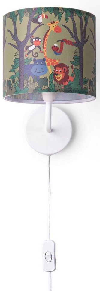 Paco Home Wandleuchte Diamond 638, ohne Leuchtmittel, Lampe Kinderzimmer  âˆ…18cm Dschungel Tier-Motiv Kabel 3m E14
