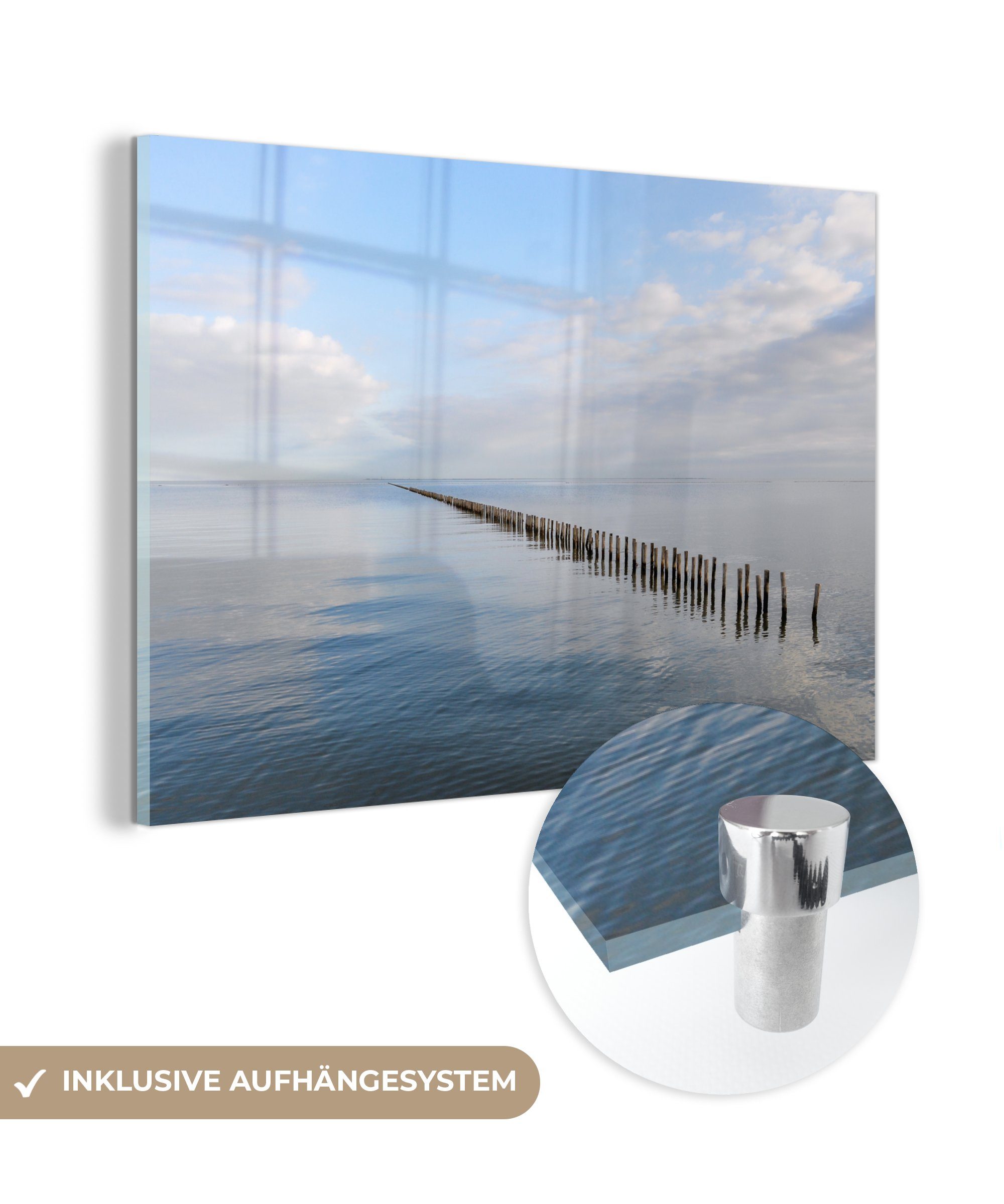 - - Wolken Wasser, Glasbilder - Wanddekoration - Wandbild MuchoWow Glas Acrylglasbild - Nordsee Bilder auf St), Glas Foto auf (1