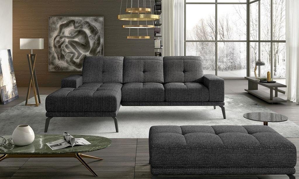 JVmoebel Ecksofa Graues Ecksofa L-Form Stoff Sitz Garnitur Designer Wohnlandschaft, Made in Europe Dunkelgrau