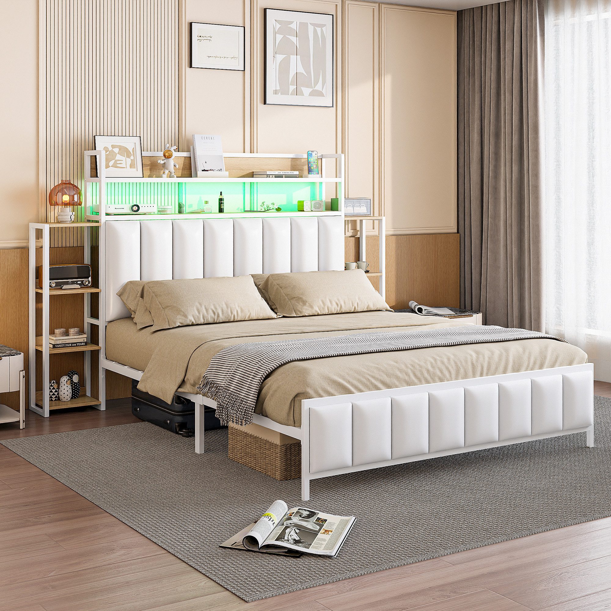 Flieks Metallbett, LED Kunstleder-Polsterbett Doppelbett 140x200cm günstig online kaufen
