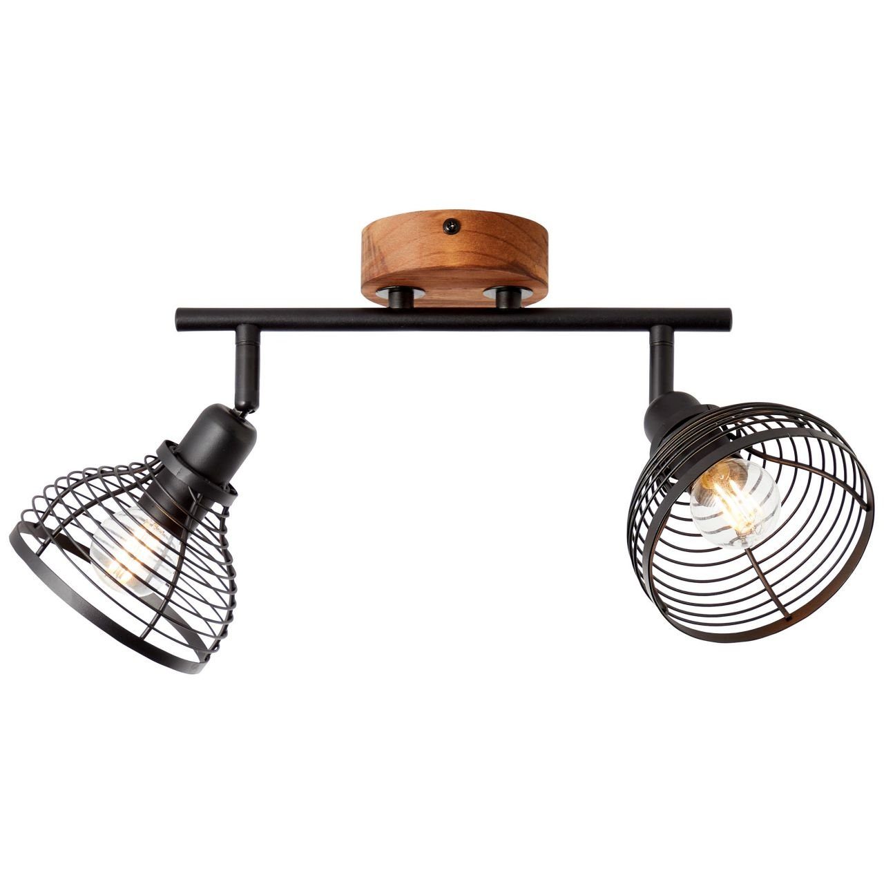 Avia, 2flg D45, 2x schwarz/holzfarbend, E1 Deckenleuchte Lampe, Metall/Holz, Avia Spotrohr Brilliant