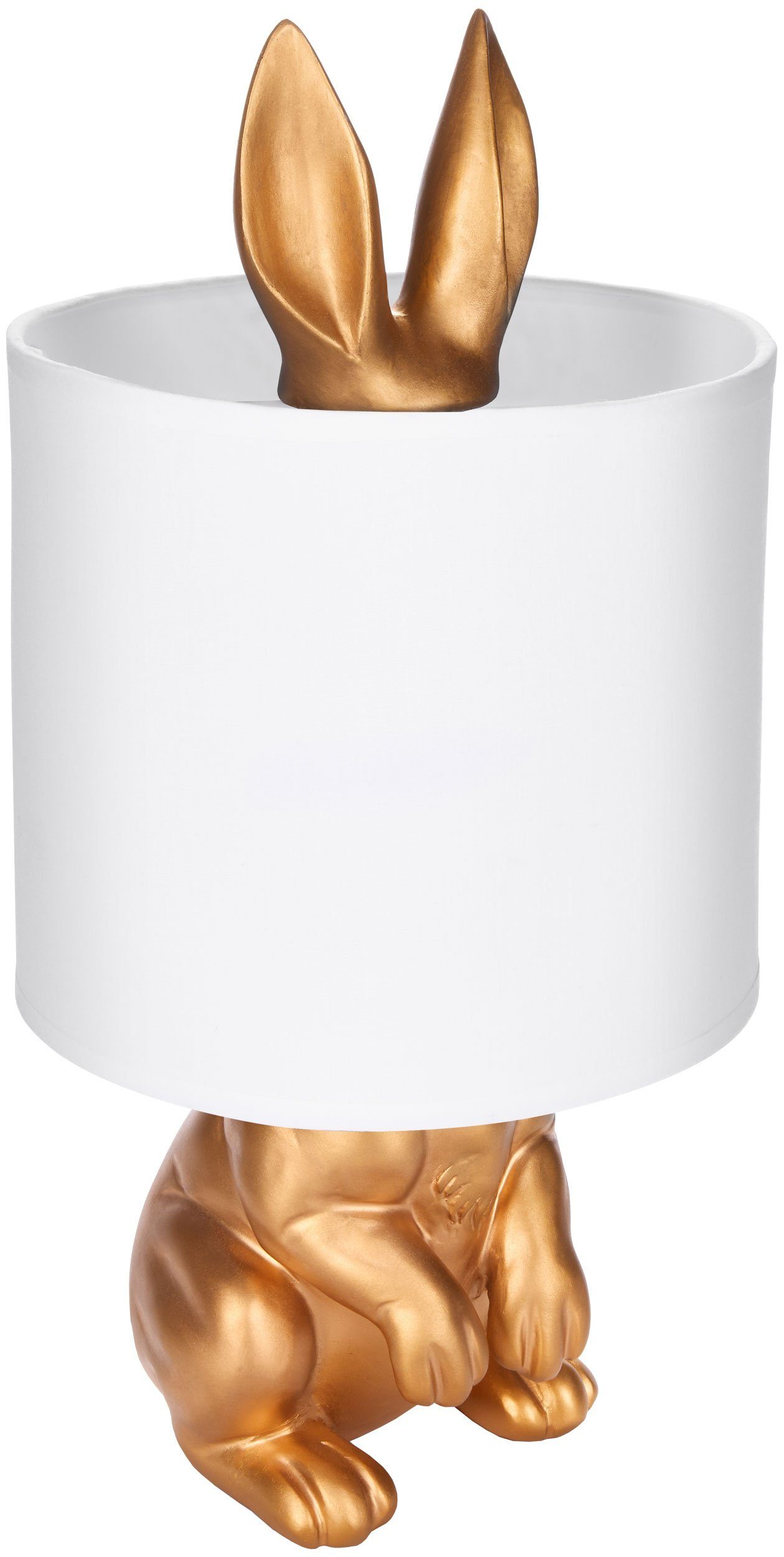 mit Hase Tischleuchte Leuchtmittel, mit Schirm: cm Lampe Gold, - Weiß Lampenschirm, Keramikfuß, Silber Motiv Tischlampe ohne Gold Höhe BRUBAKER oder Nachttischlampe 42