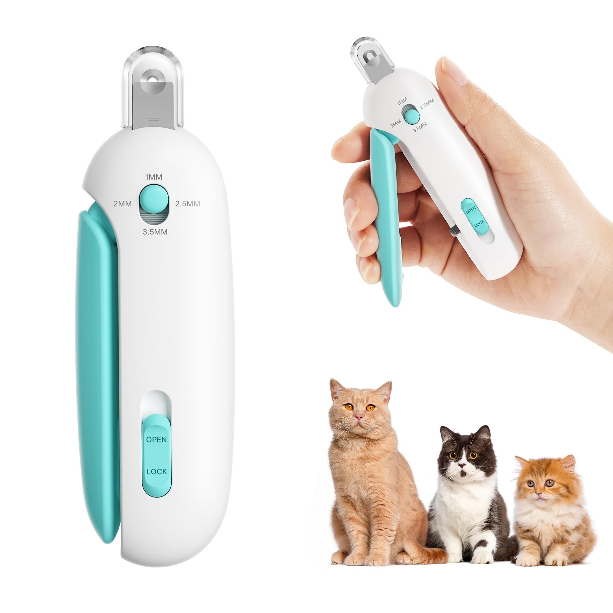 Ledander Krallenschneider Sicherer Krallen-Schneider für Kätzchen & Indoor-Katzen, (Katzennagelschere mit verstellbarem 3-Größen-Schneideloch & integriertem Nagelfeilen), Anti-Spritz Krallenschneider