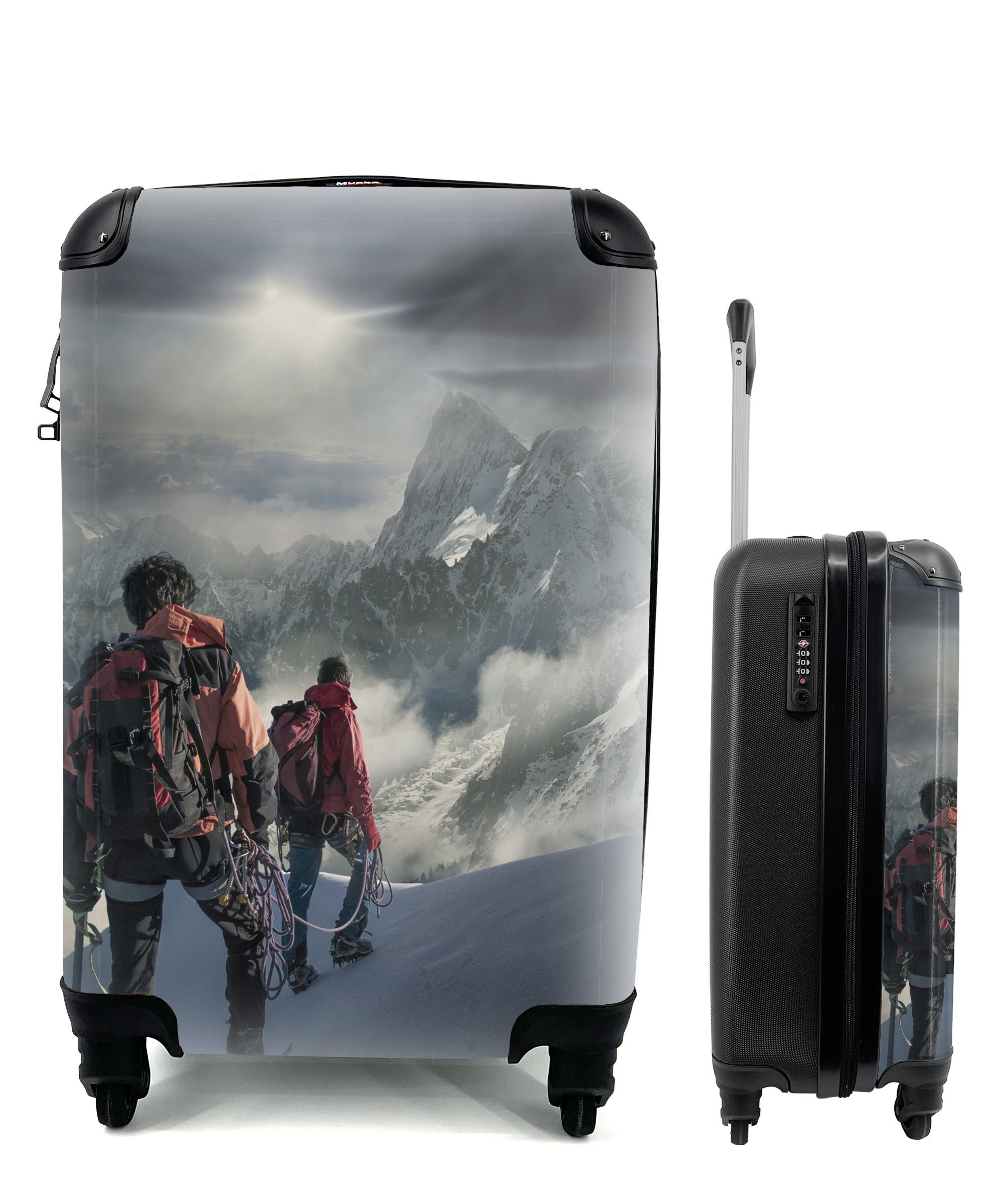 MuchoWow Handgepäckkoffer Zwei Bergsteiger auf einem Schneehang des Mont Blanc, 4 Rollen, Reisetasche mit rollen, Handgepäck für Ferien, Trolley, Reisekoffer