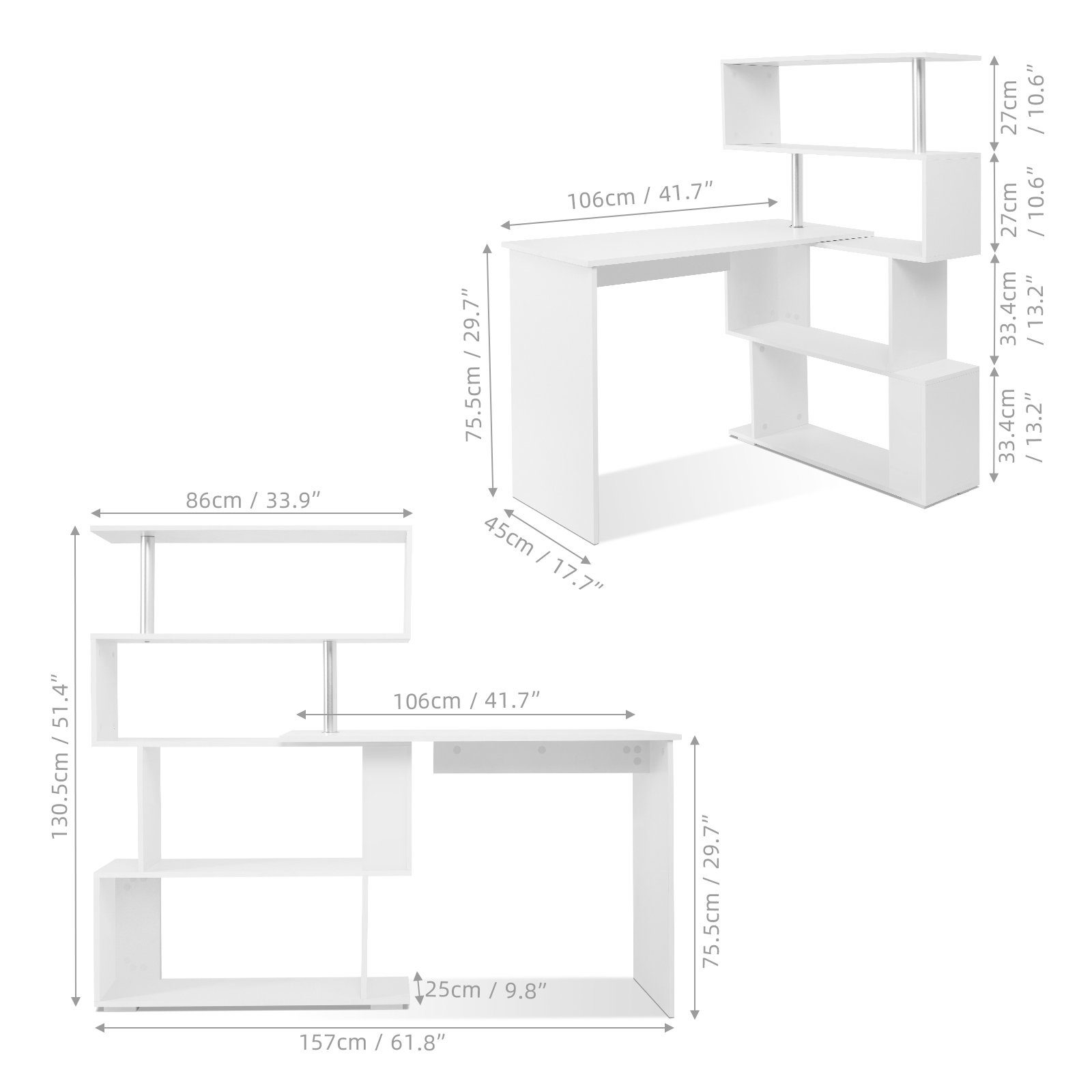 Weiß Schreibtisch, Regal drehbarer Eckschreibtisch Mondeer Computertisch, mit