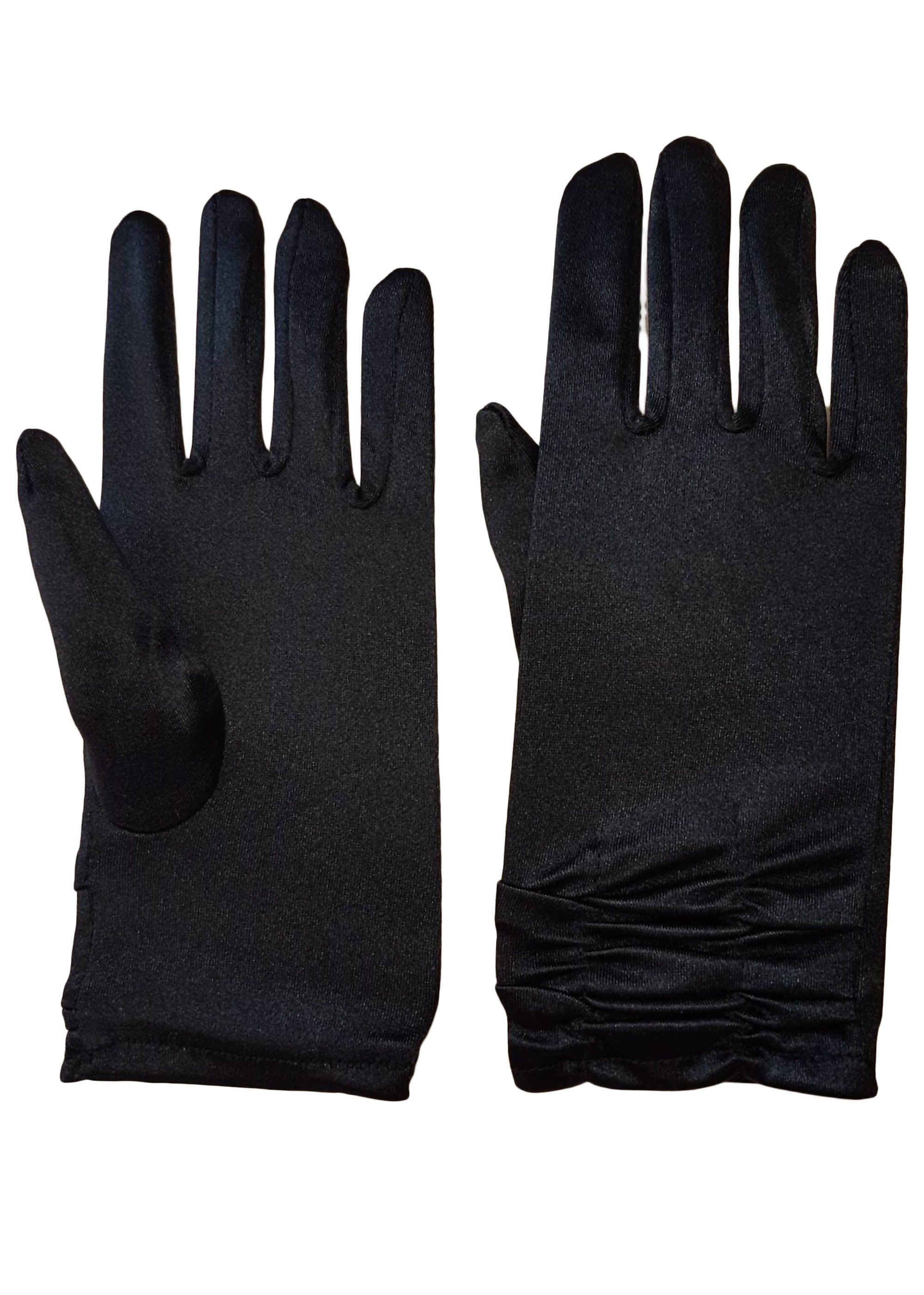 Family Trends Abendhandschuhe Satin Damen Handschuhe kurz mit Raffung dehnbar im Satin-Look schwarz