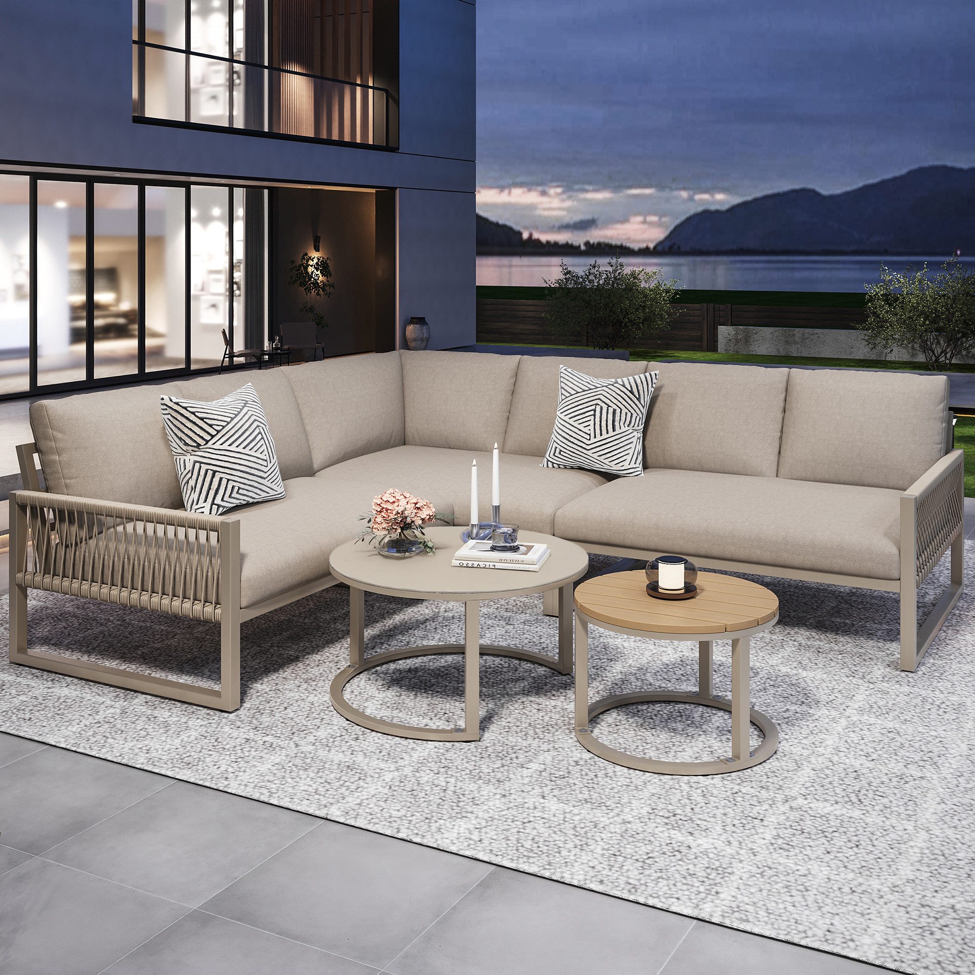 Flieks Gartenlounge-Set, 6-Sitzer Gartenmöbel Ecksofa aus Seil, 2-Sitzer-So günstig online kaufen