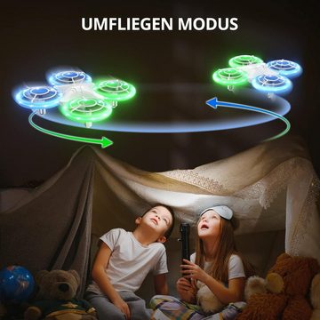 Tomzon für Kinder, Blauen und Grünen LED Lichter Drohne (mit 2 Akkus, Kopflos Modus, Werfen Go/3D-Flip/Rotation/Kreisflug)