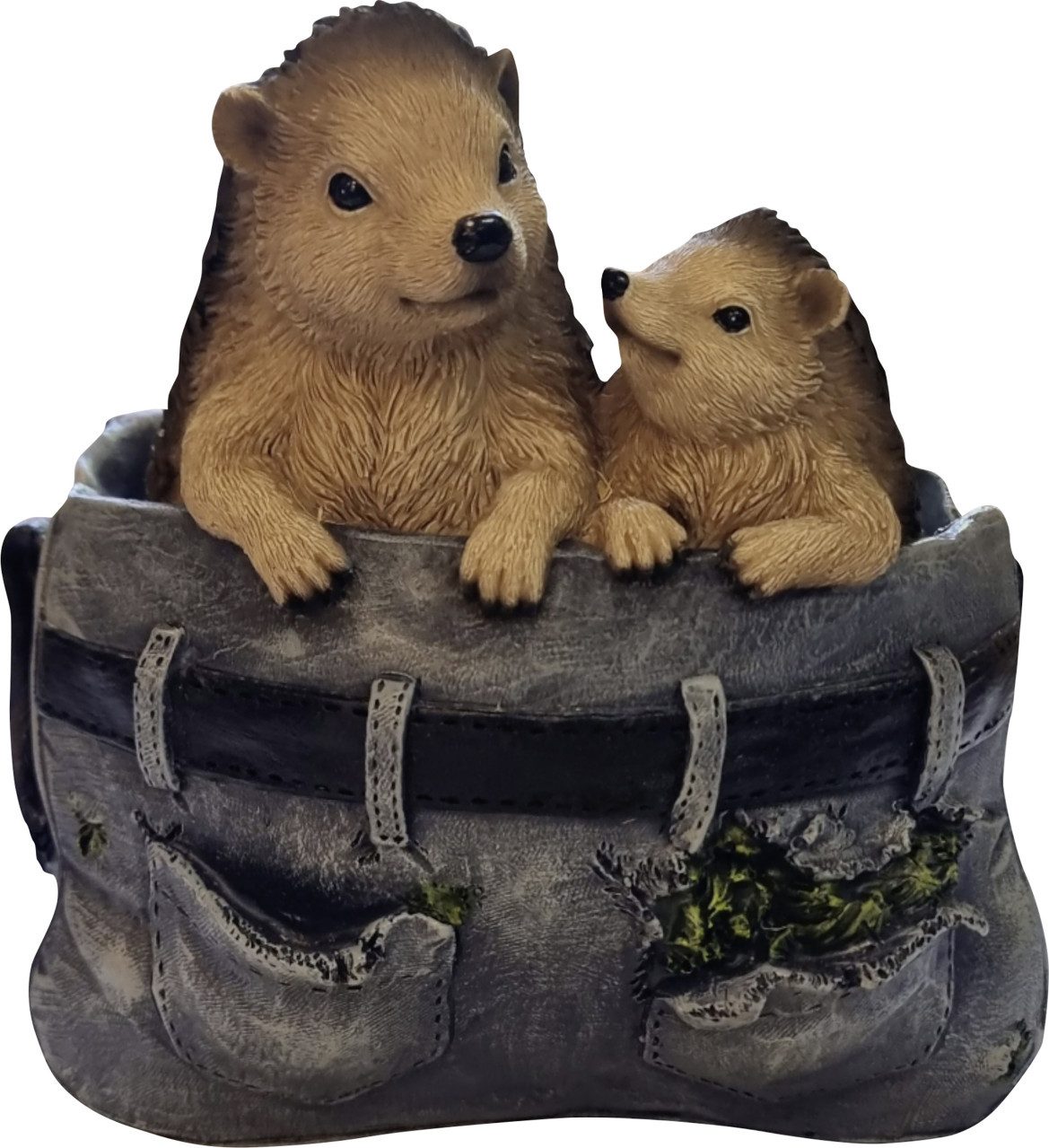 Figurendiscounter Gartenfigur Dekofigur Igel in der Tasche 22 cm bunt