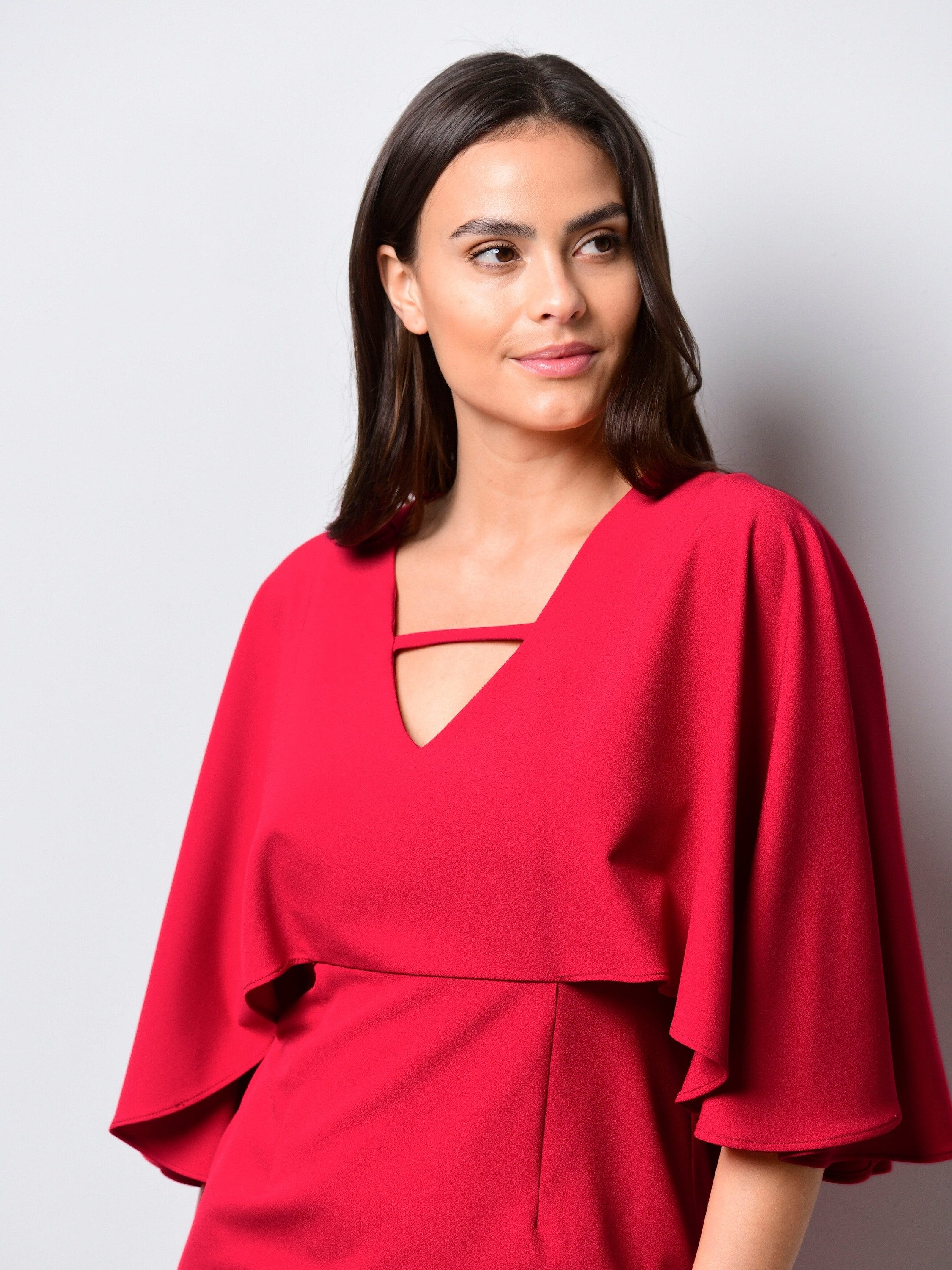 Alba Moda Midikleid Kleid in Capeoptik und Zierband in Ausschnitt
