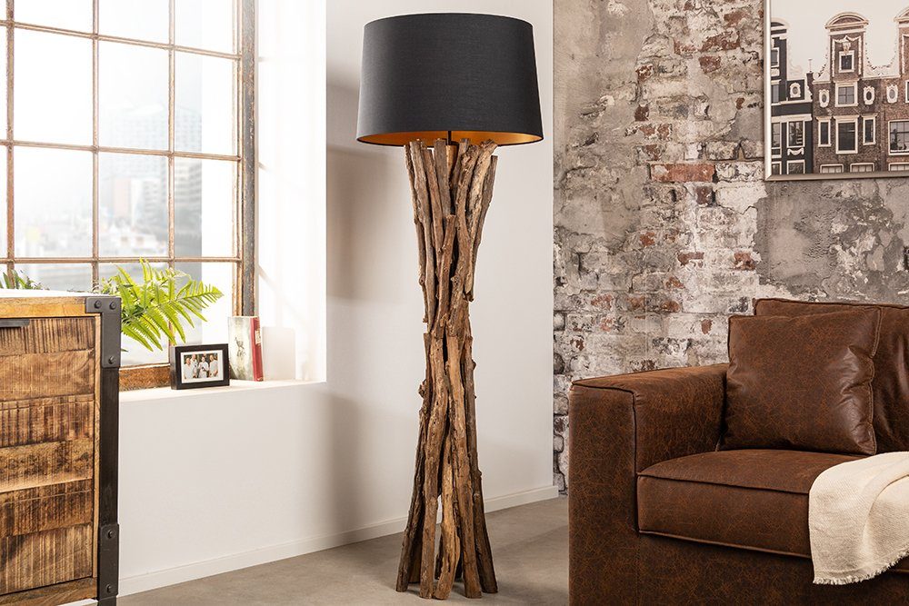 riess-ambiente Stehlampe HARMONY NATURE 151cm schwarz / natur, Ein-/Ausschalter, ohne Leuchtmittel, Wohnzimmer · Massivholz · Baumwolle · Urban Jungle