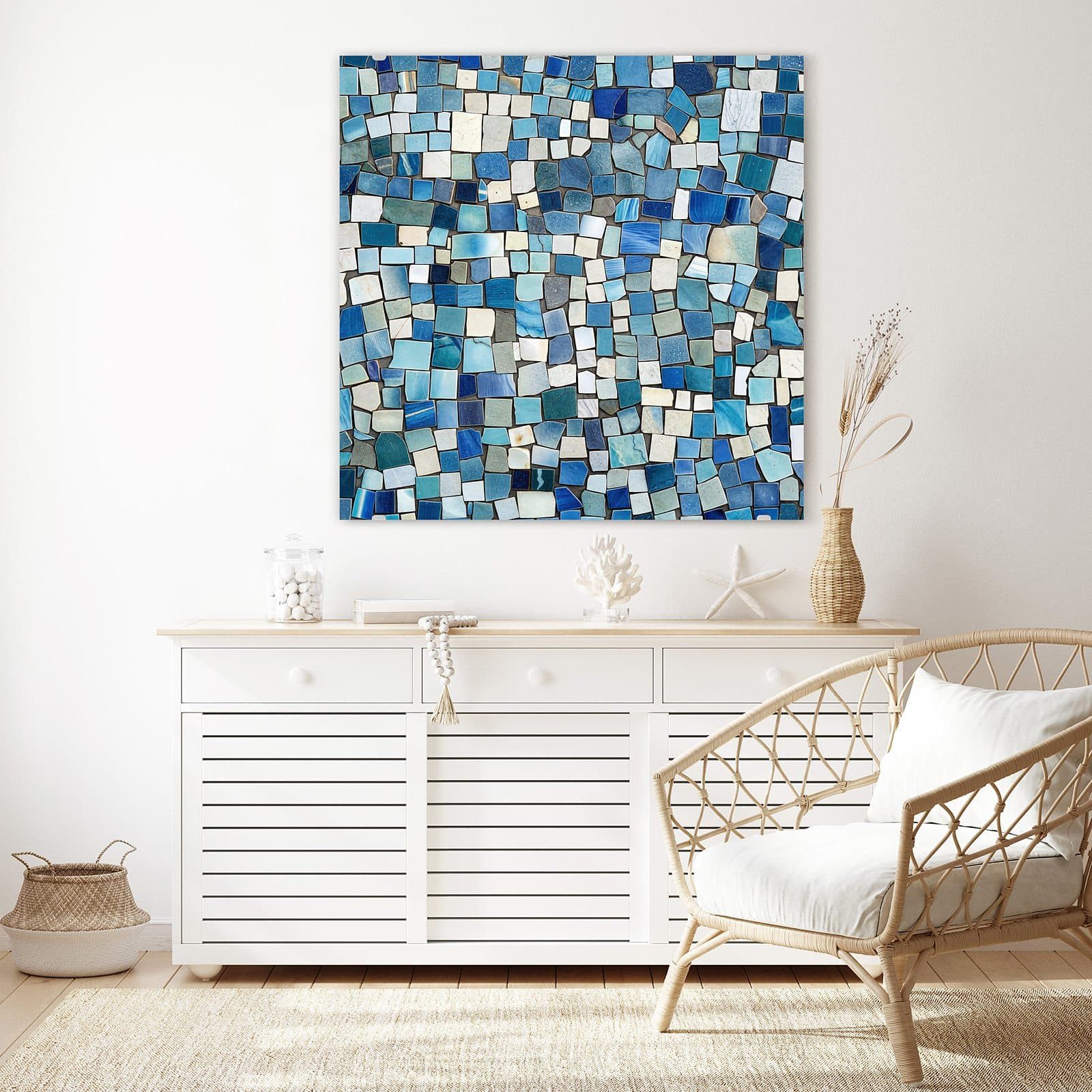 Primedeco Glasbild Wandbild Quadratisch Bunte Kachelmuster mit Aufhängung, Muster (21 verschiedene Größen, 1 St), Elegante Aufhängung